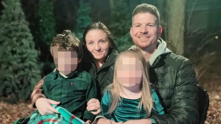 Matt Sweets, shown here with his two children and his girlfriend Brooke, died after receiving burns to 95 percent of his body after the crash