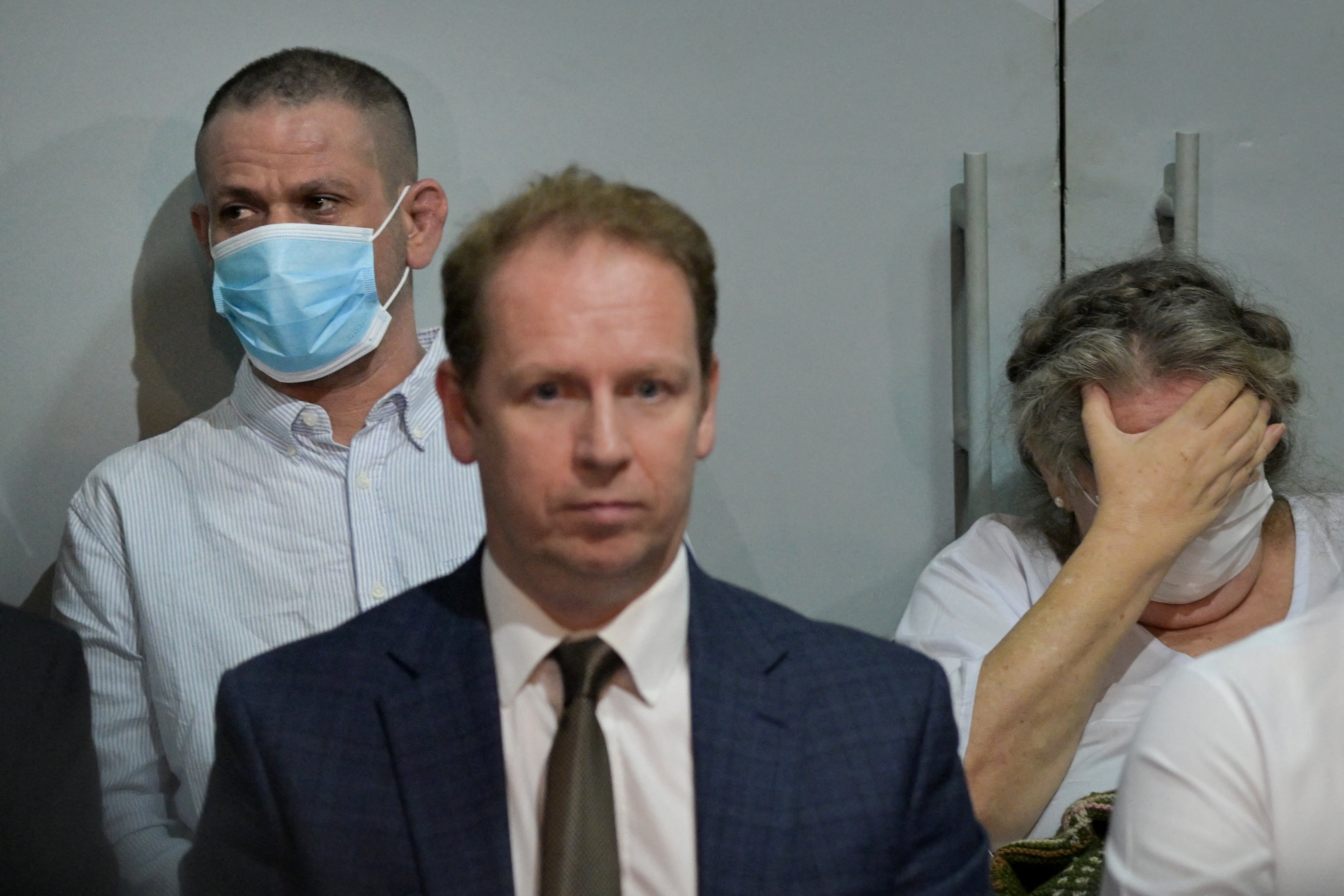 Lindsay Sandiford and Shahab Shahabadi attend a press conference before being repatriated to the UK