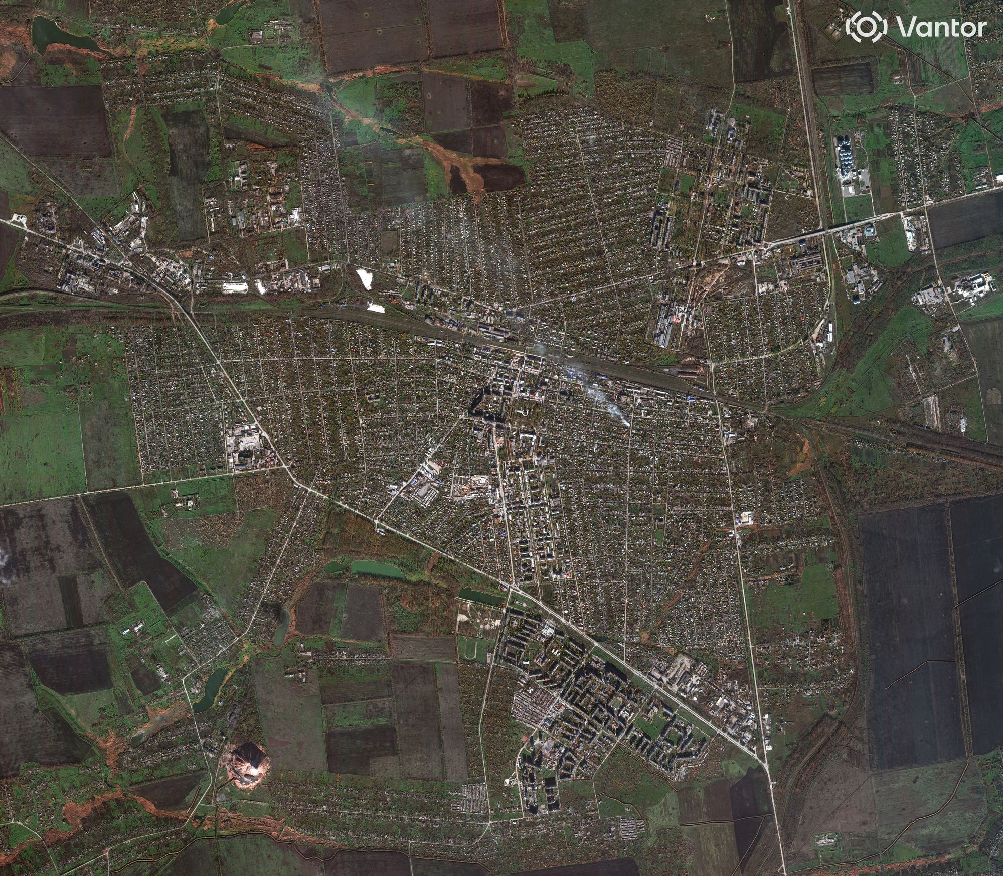 A zoomed-out satellite image of the city, a key strategic location in the ongoing war