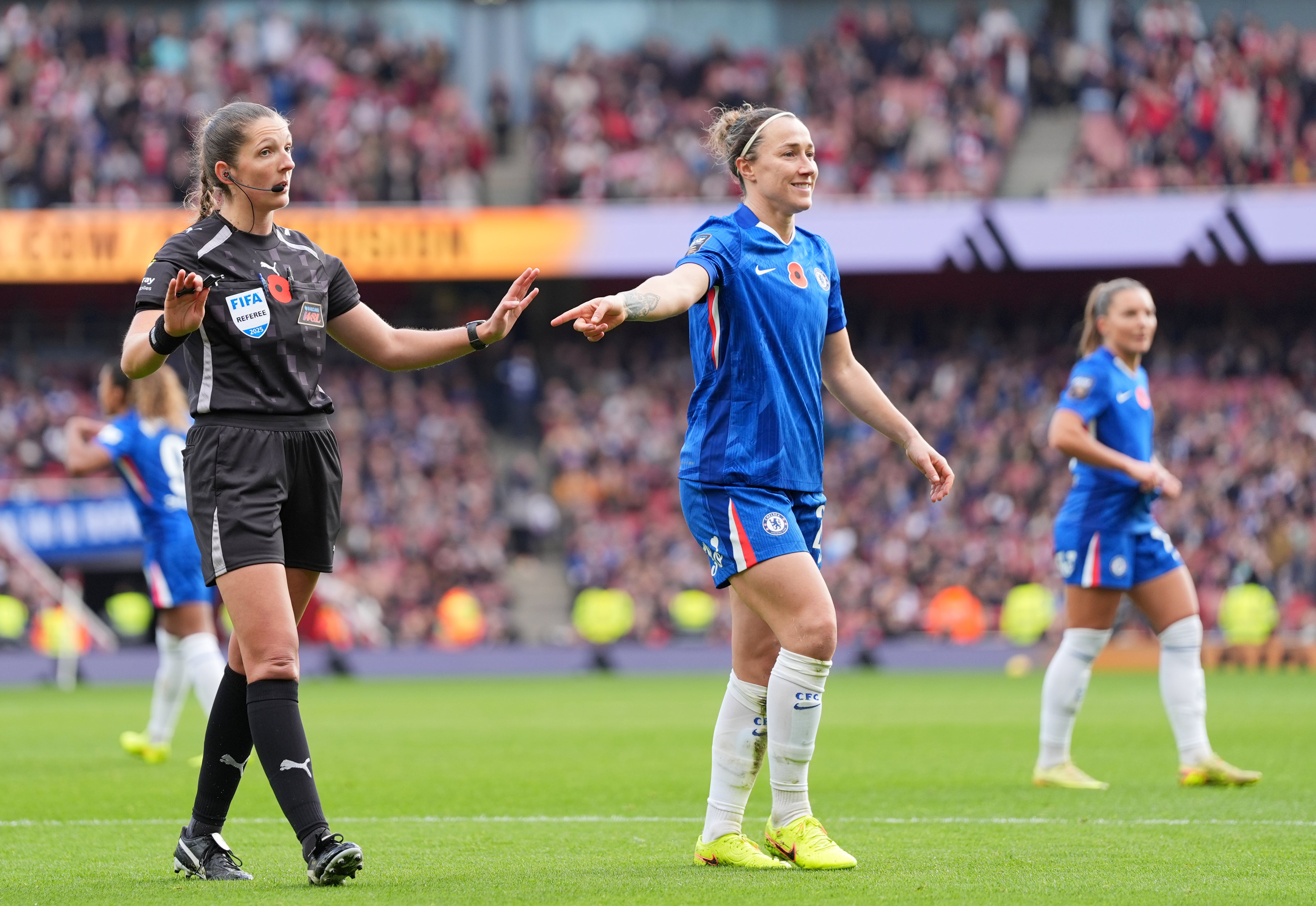 Referee Melissa Burgin disallowed the goal for handball