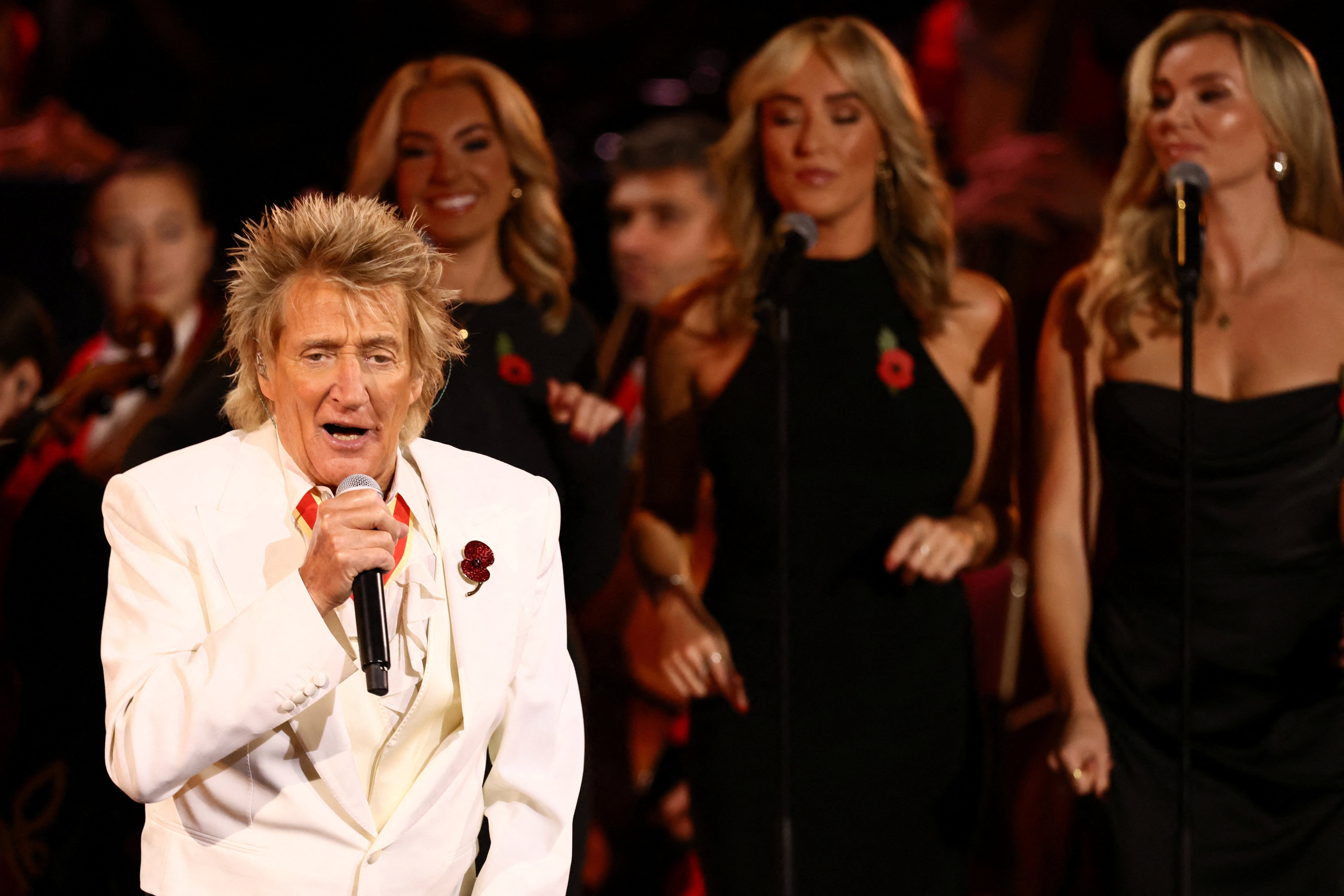Sir Rod Stewart performing