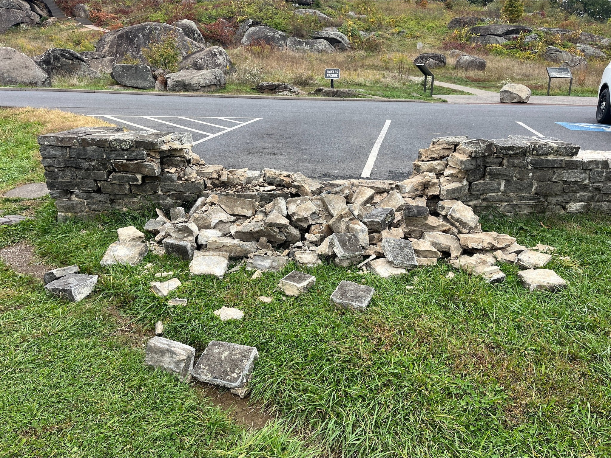 In mid-October the Gettysburg Foundation reported that a stone wall in a historical military park in Pennsylvania had been toppled over. The foundation noted the lack of staffing due to the shutdown and urged members of the public to remain vigilant.