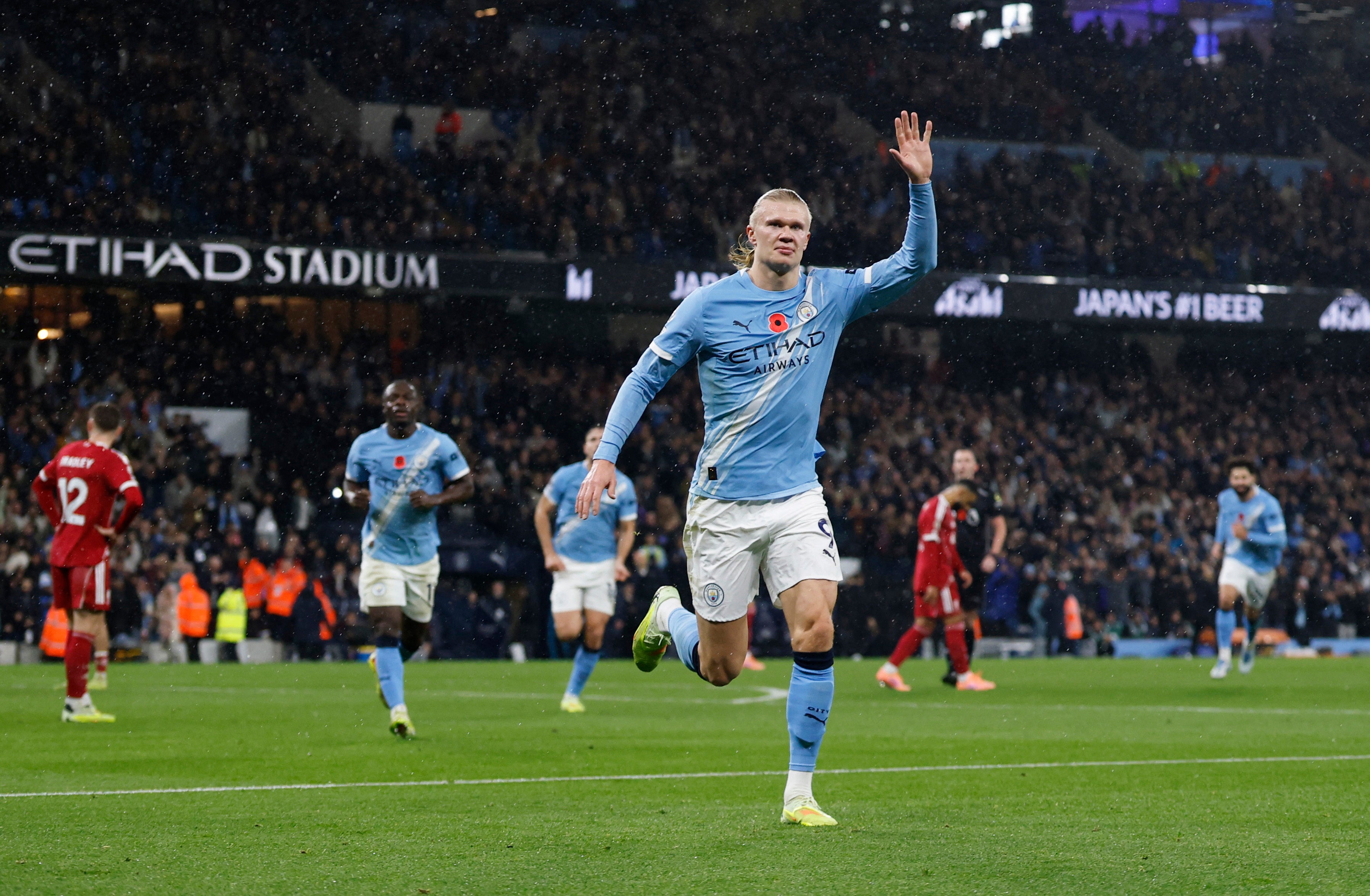 Erling Haaland scored Man City’s opening goal as they cruised to a 3-0 win over Liverpool