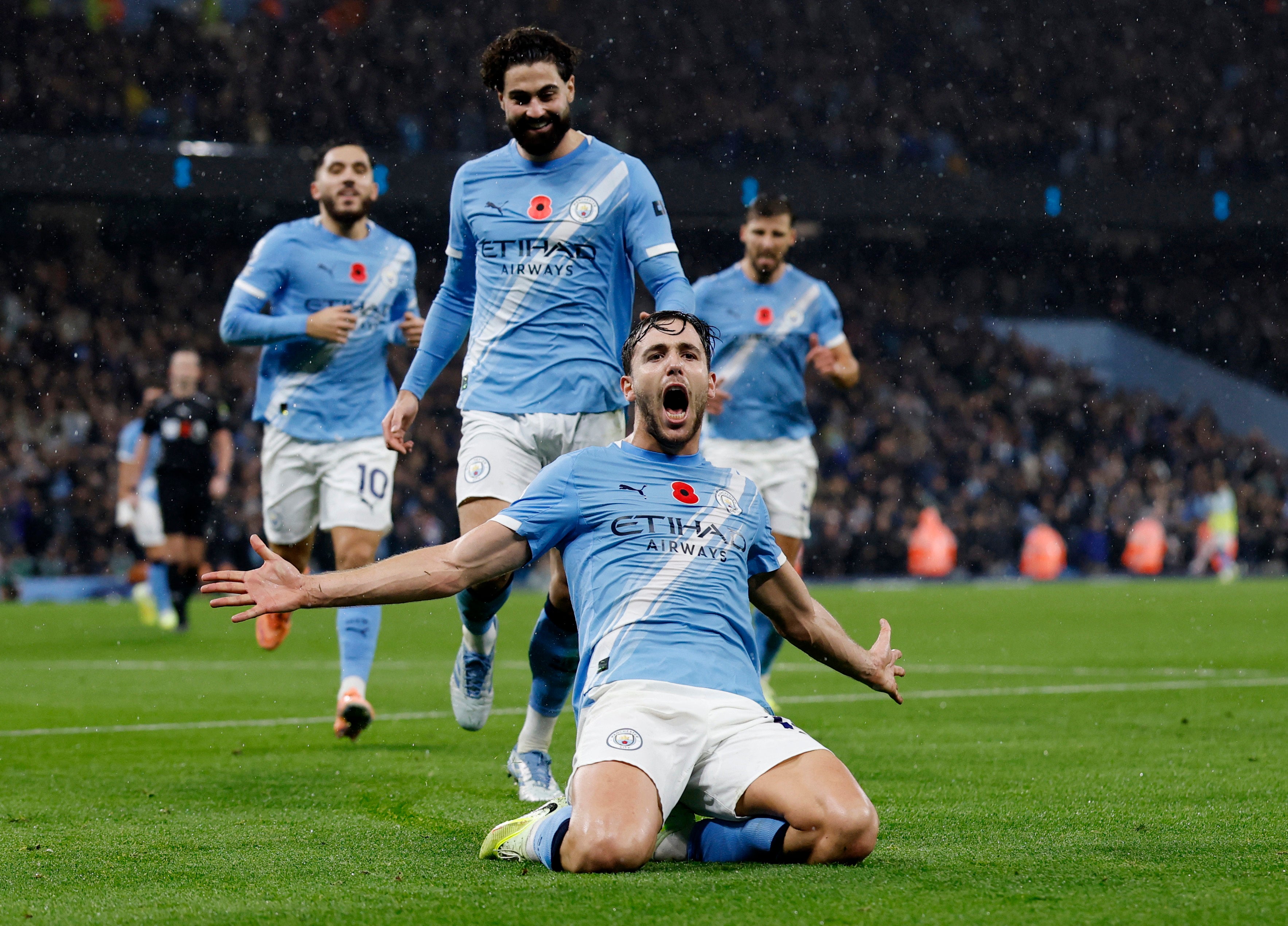 Nico Gonzalez celebrates after scoring City's second goal