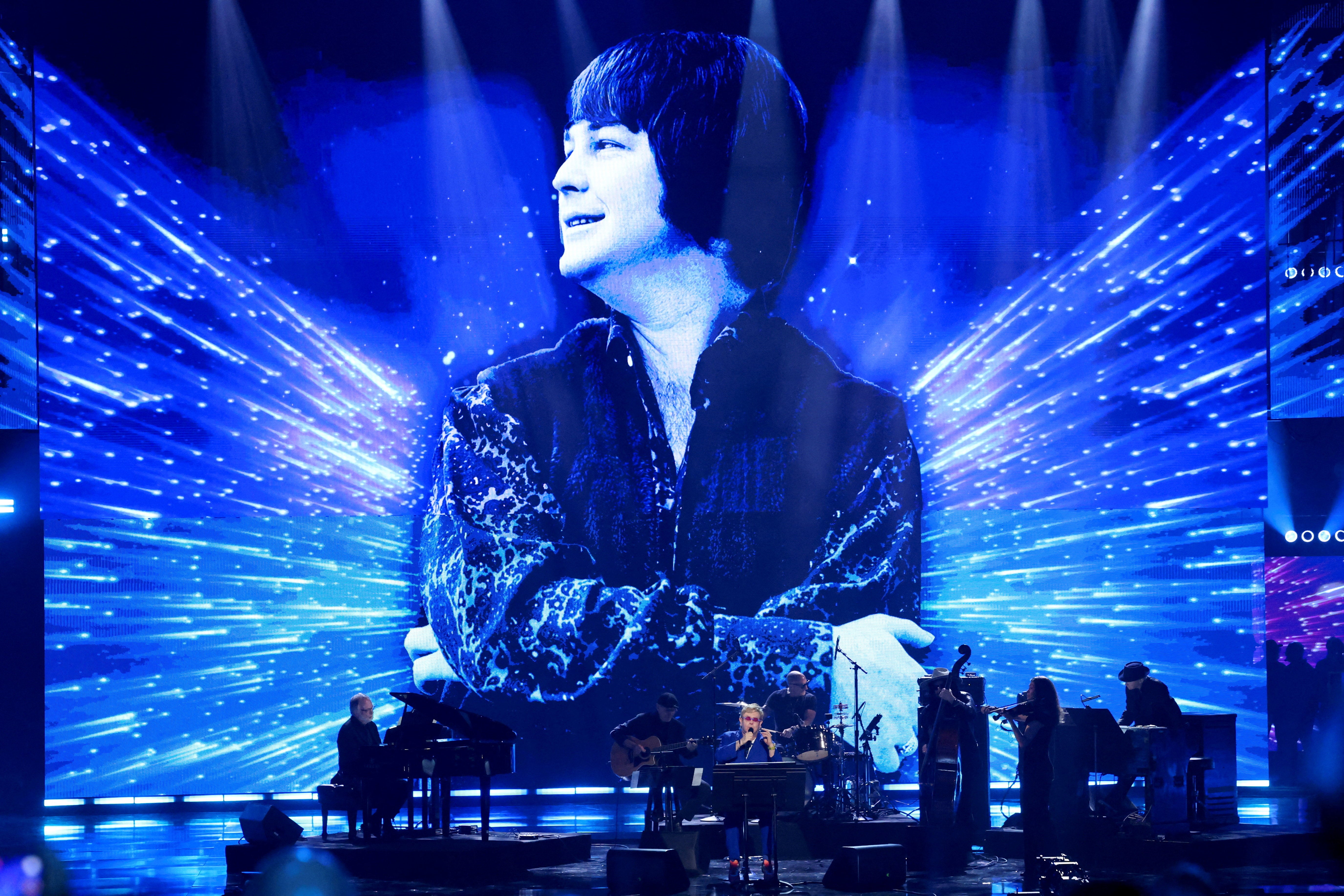 Elton John performing during a tribute to Brian Wilson of The Beach Boys