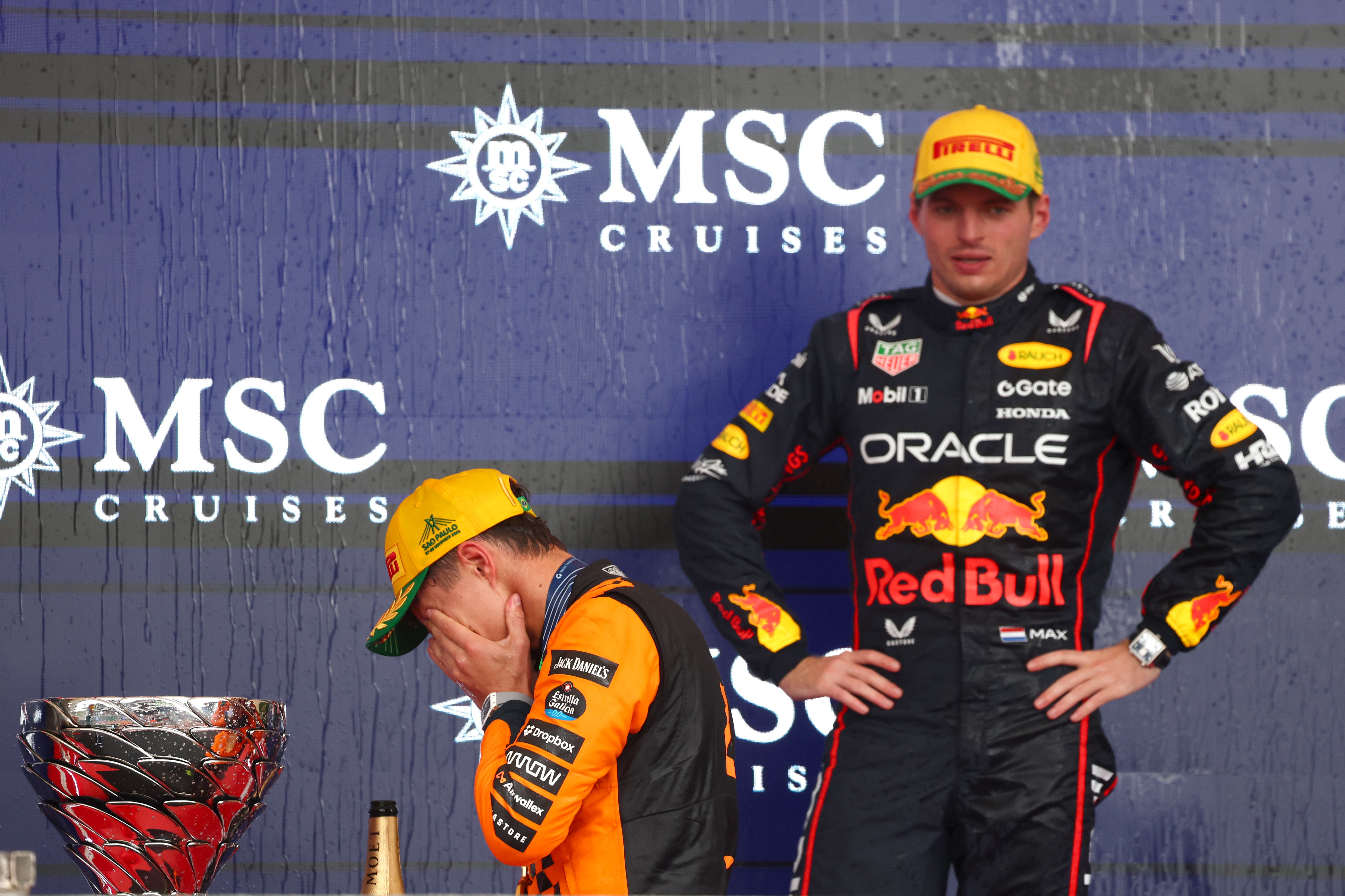 Norris (left) now has a 49-point advantage over Red Bull’s Max Verstappen