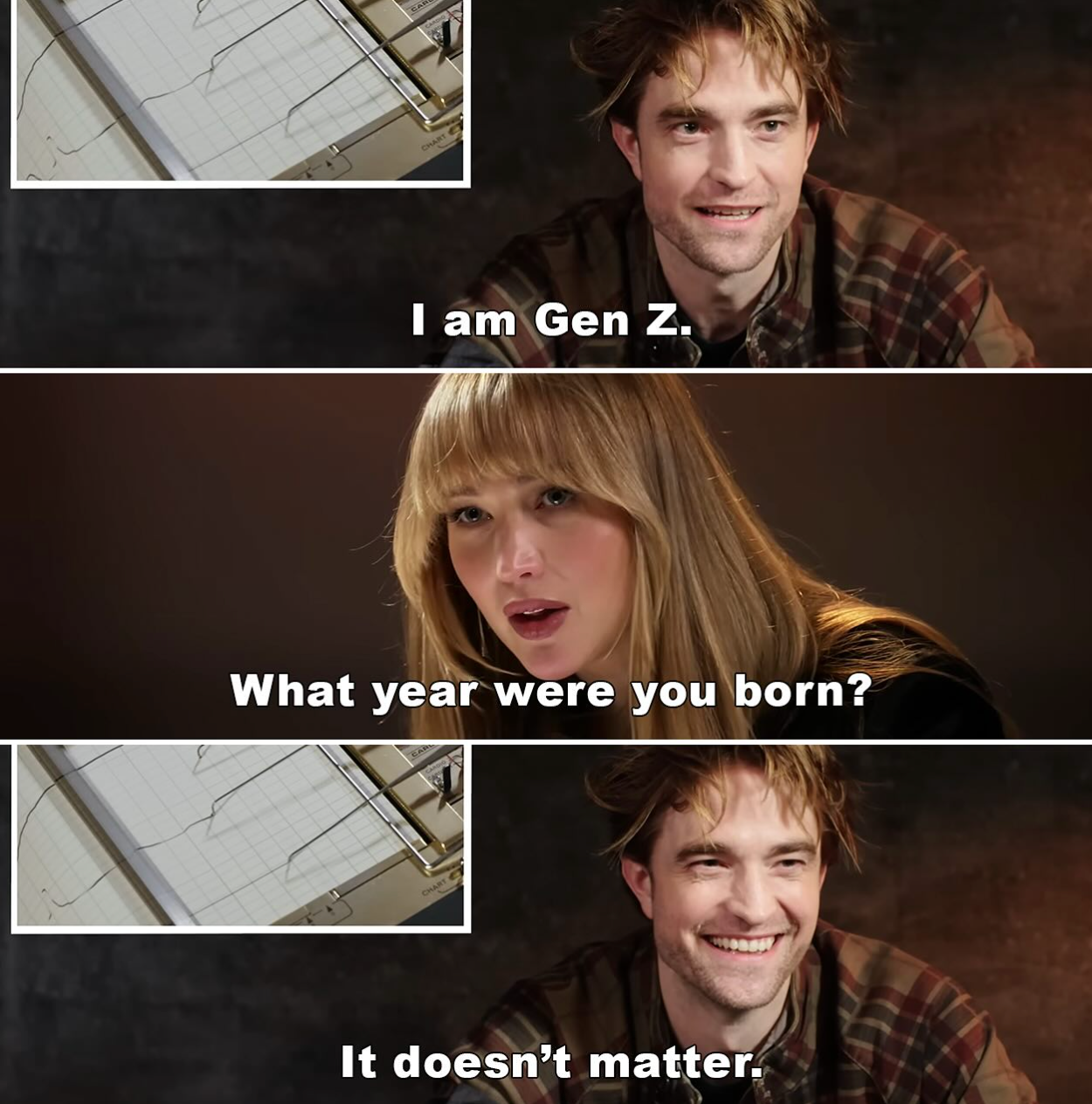 Lista Z: Robert Pattinson mentiu para Jennifer Lawrence sobre sua idade, afirmando ser um membro honorário da Geração Z