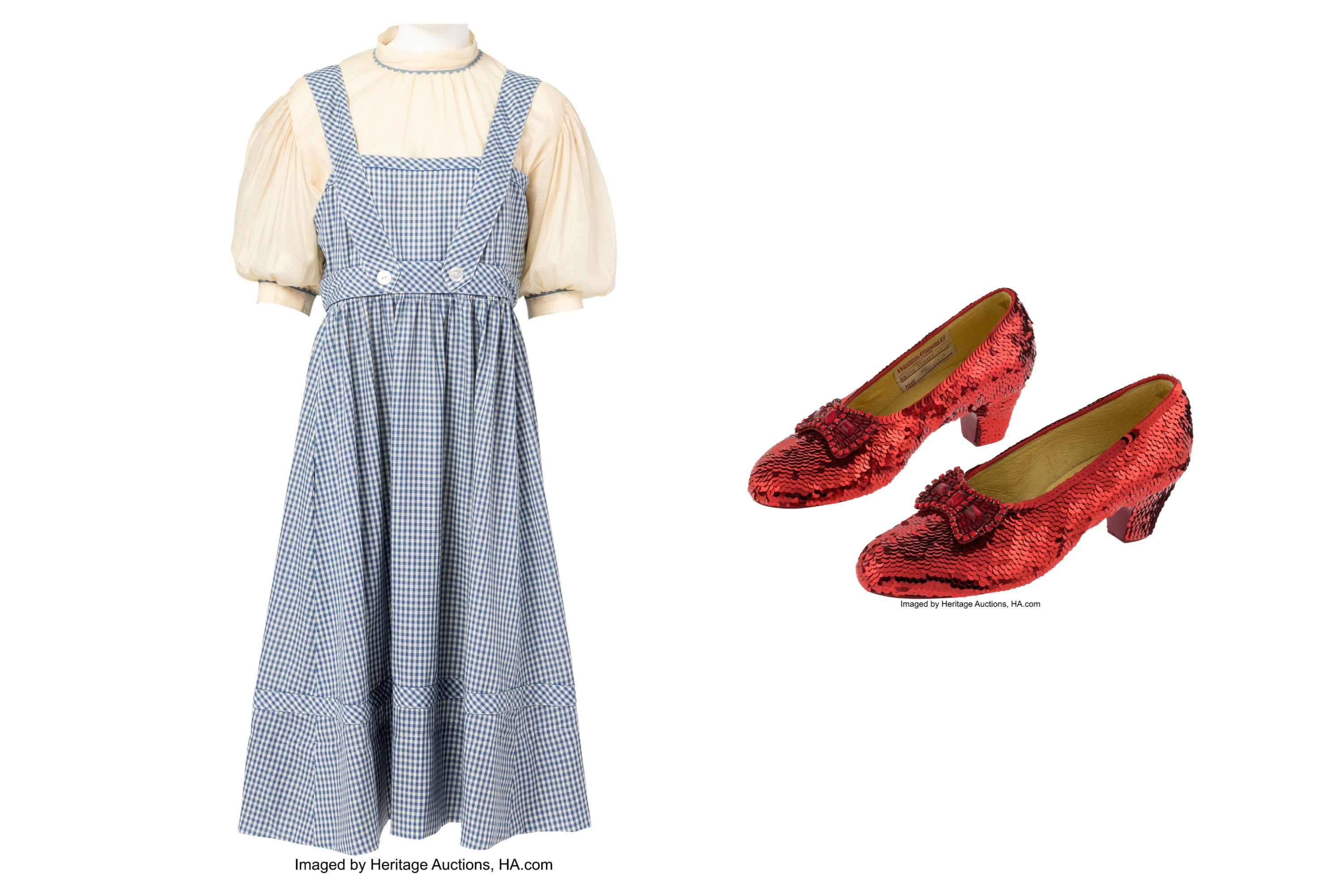 The dress and ruby slippers, the costume for the character Dorothy in ‘The Wizard of Oz.’