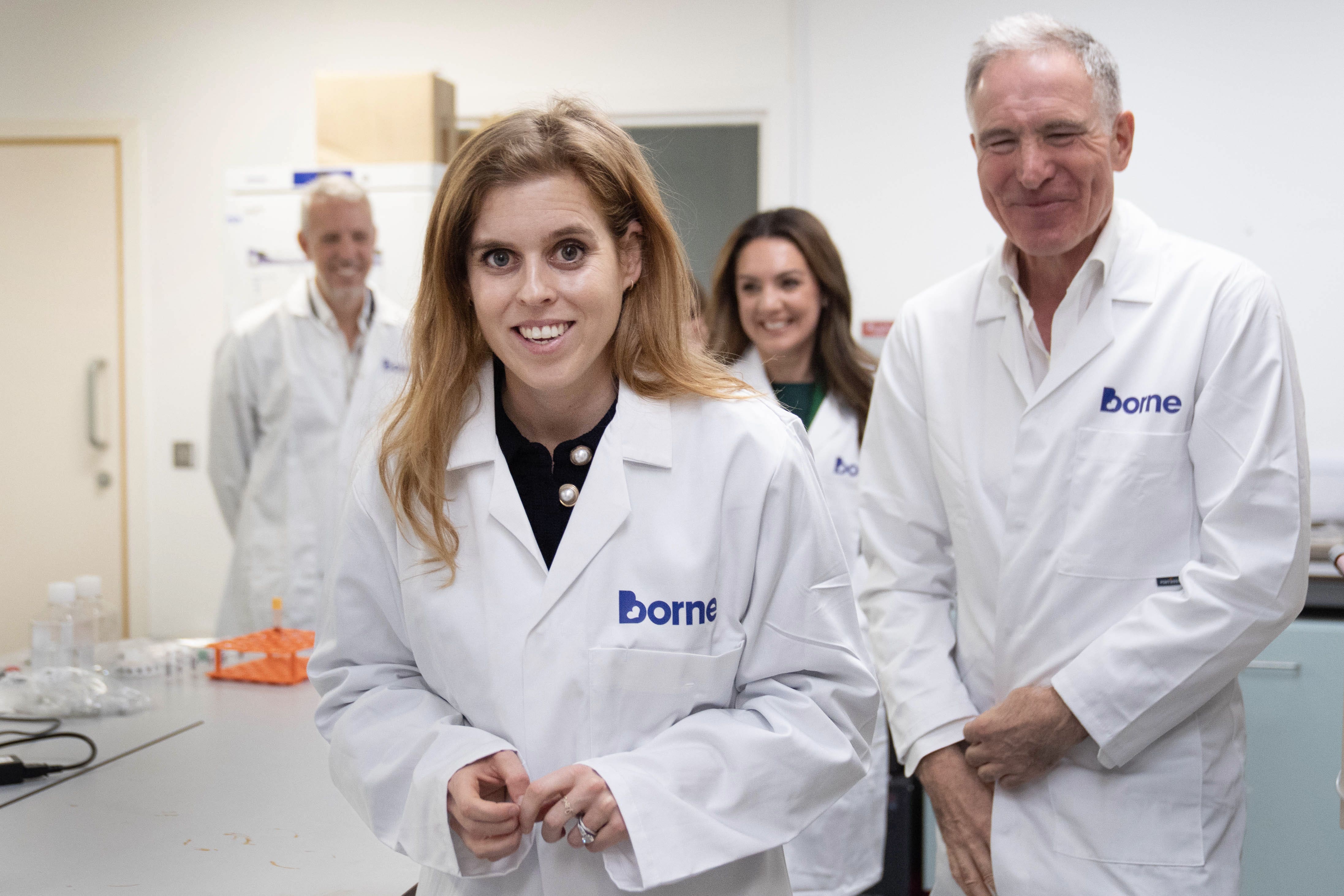 Princess Beatrice, Patron of Borne, during a visit to the Borne research laboratories at Chelsea and Westminster Hospital in London