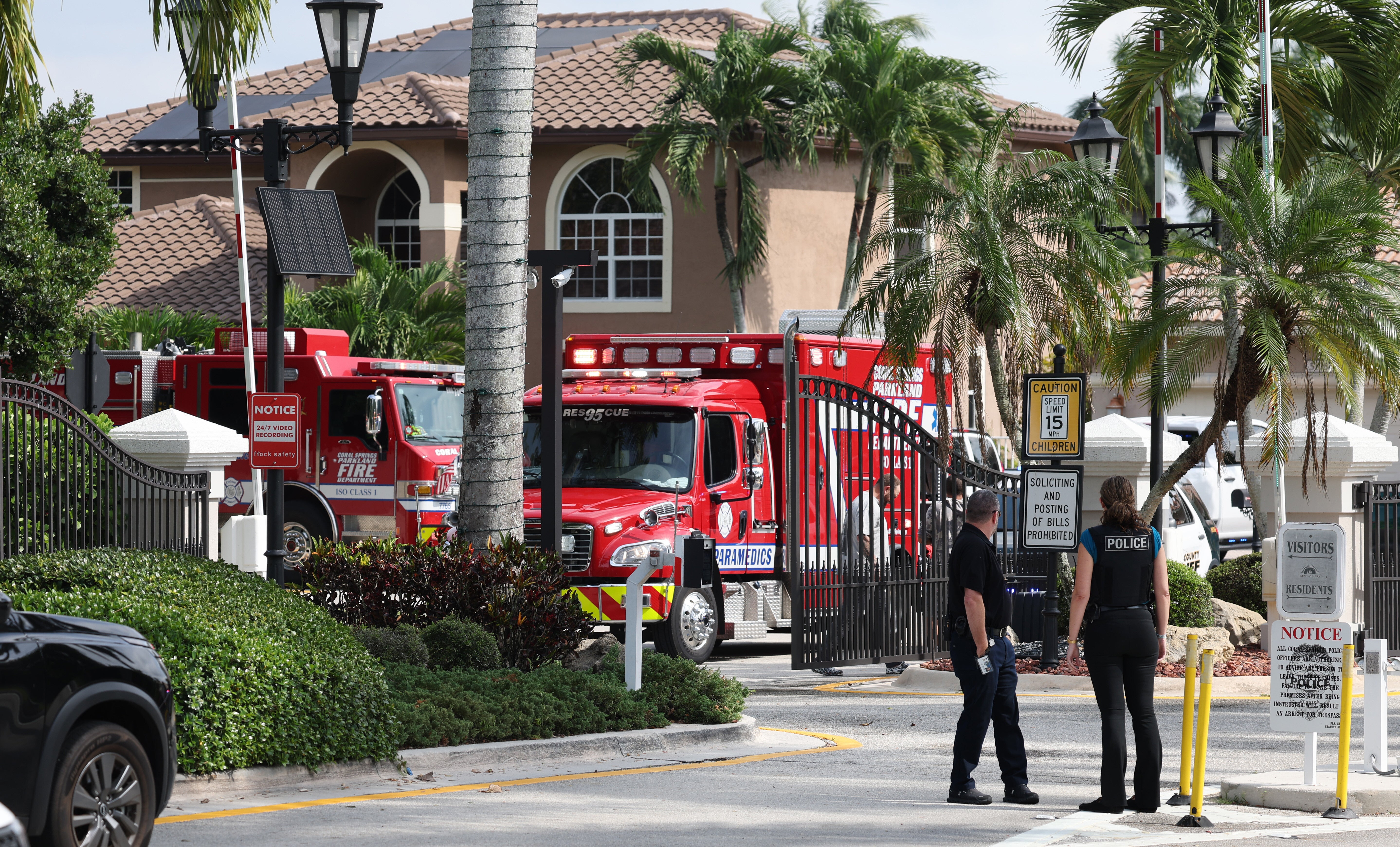 Emergency crews respond after a plane crashed in Coral Springs, Florida, on Monday morning. Two people were killed, authorities said