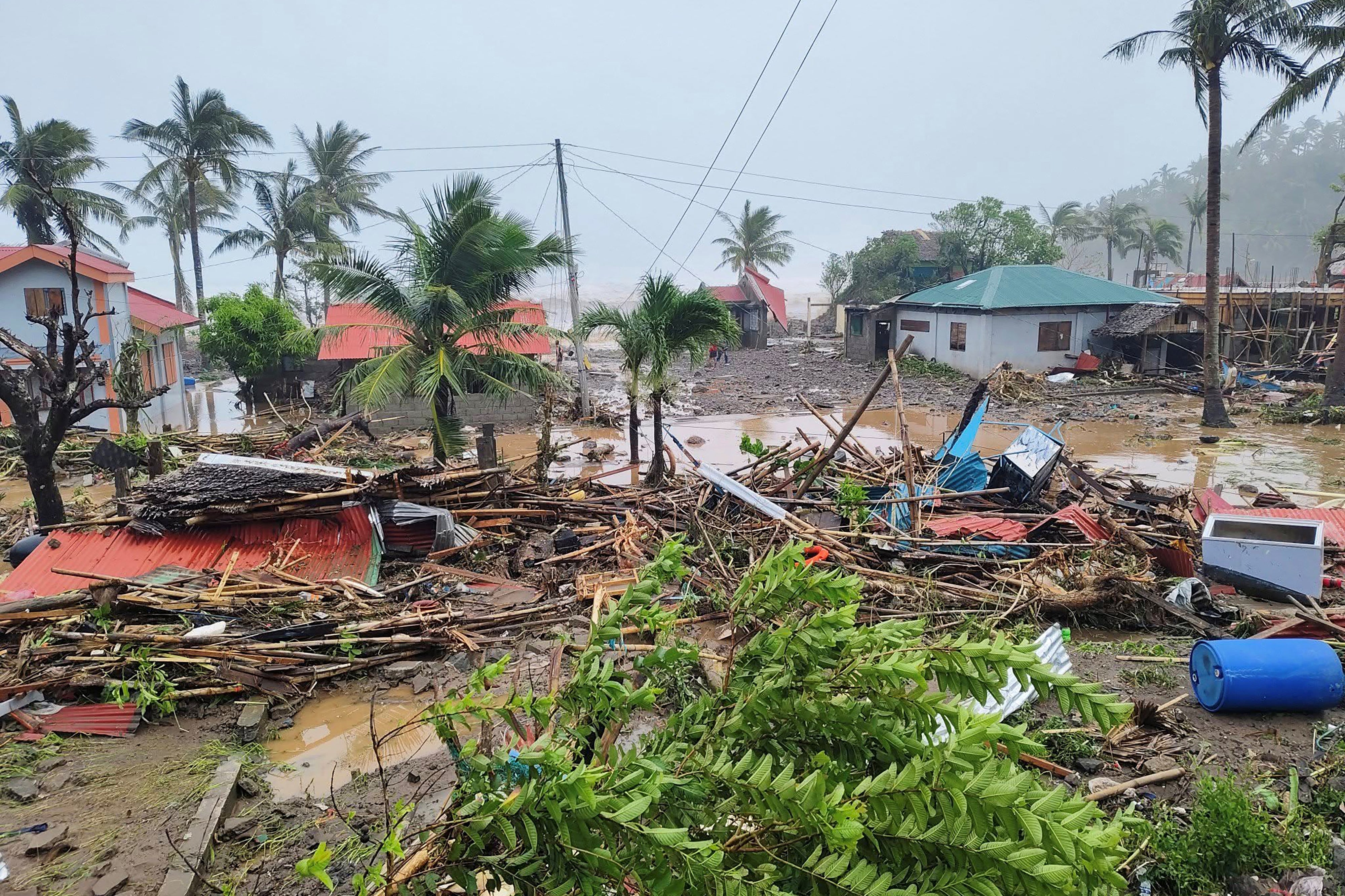 <p>A house lies destroyed after Super Typhoon Fung-wong passes through Pandan, Catanduanes province</p>