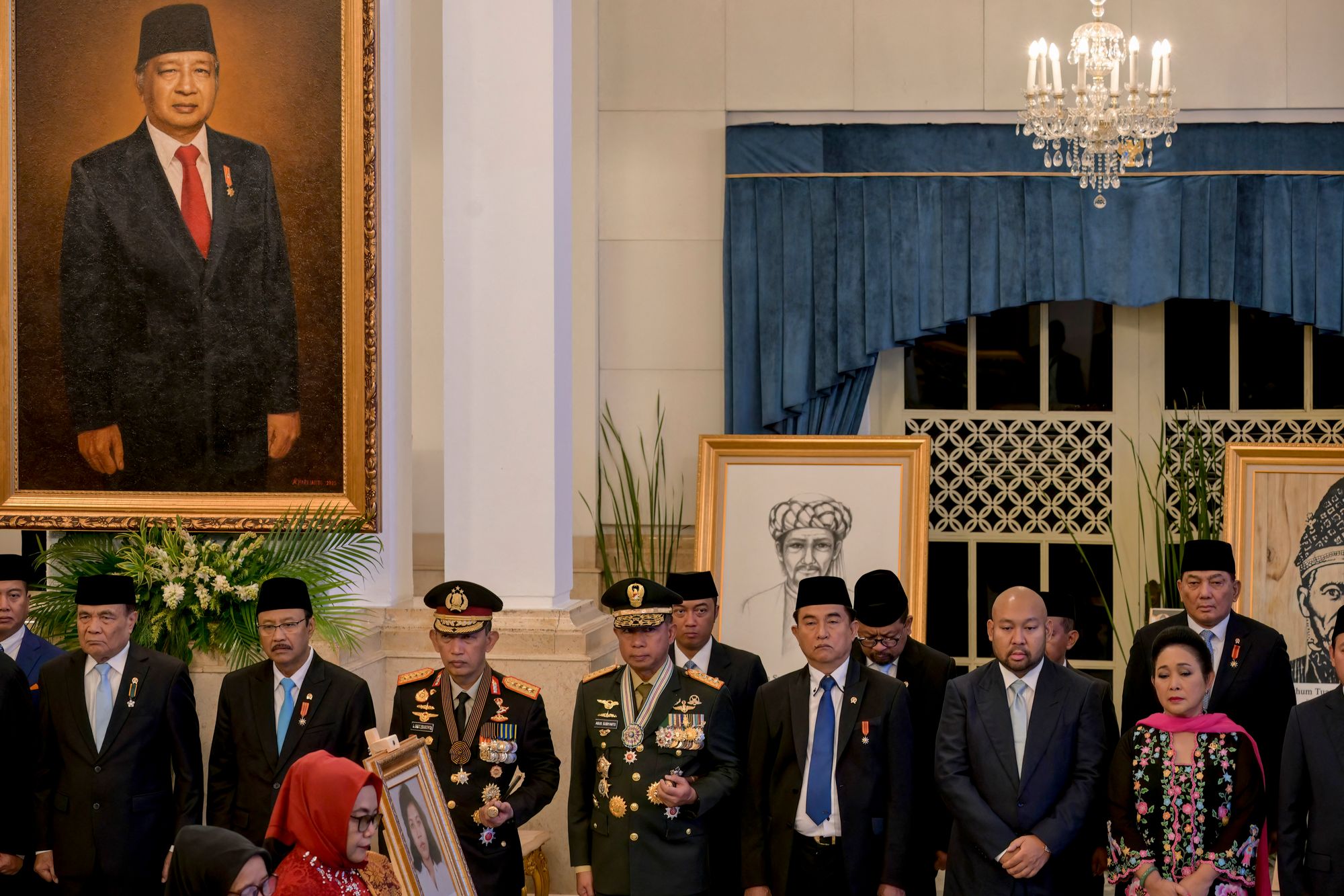 A portrait painting of Indonesia’s former president Suharto is displayed at the State Palace in Jakarta on 10 November 2025