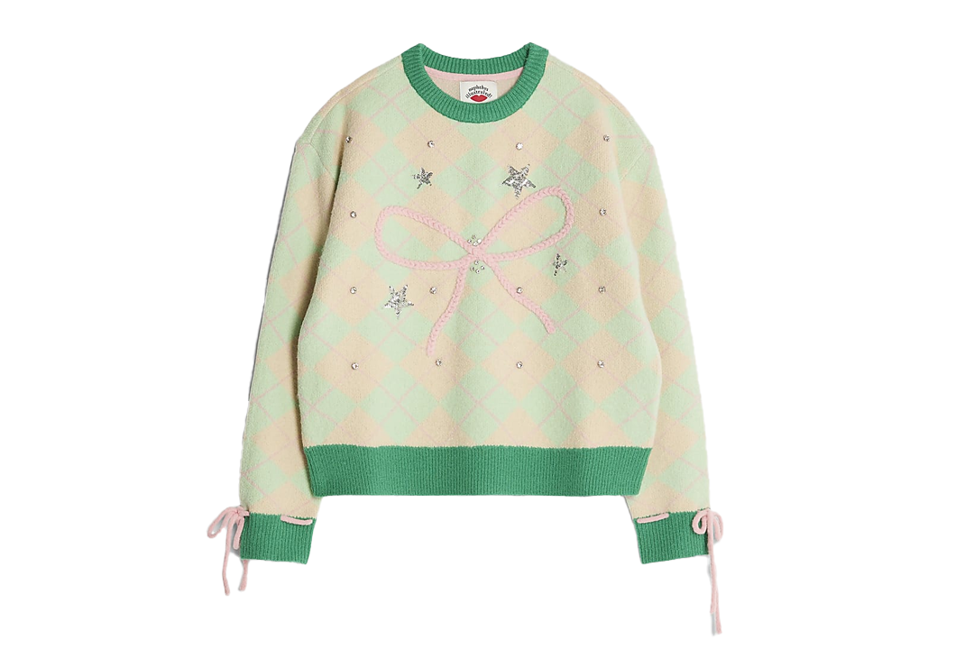 Best Christmas jumper IndyBest review River Island x Nephthys green bow Christmas jumper
