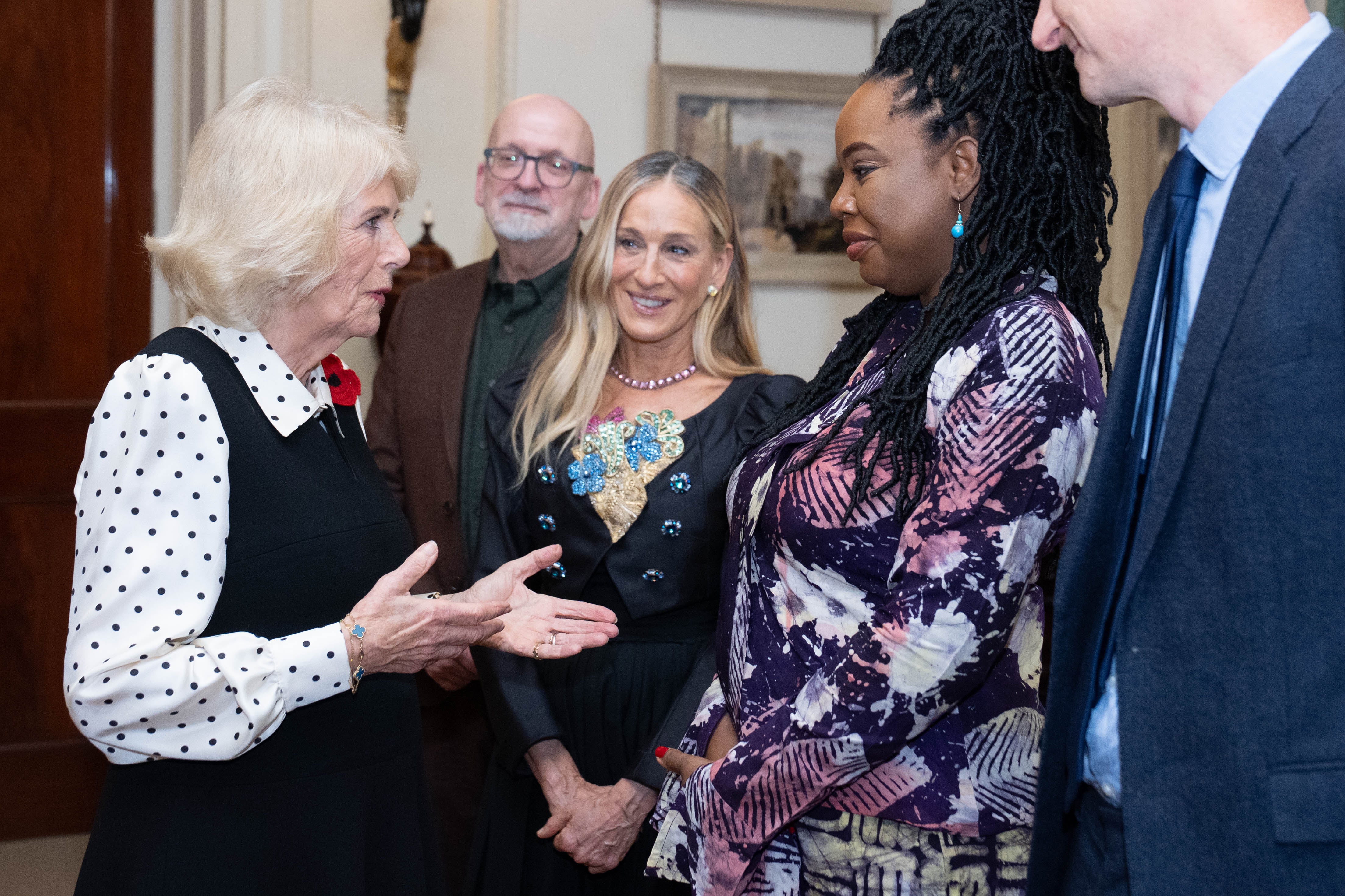 The Queen, who wore a polka dot blouse and black dress, was all smiles as she welcomed the shortlisted authors, judges and supporters of the prestigious literary prize to the annual event