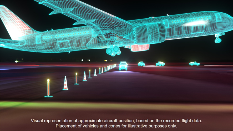 A visual impression of Bamboo Airways flight close to impacting the temporary landing lights