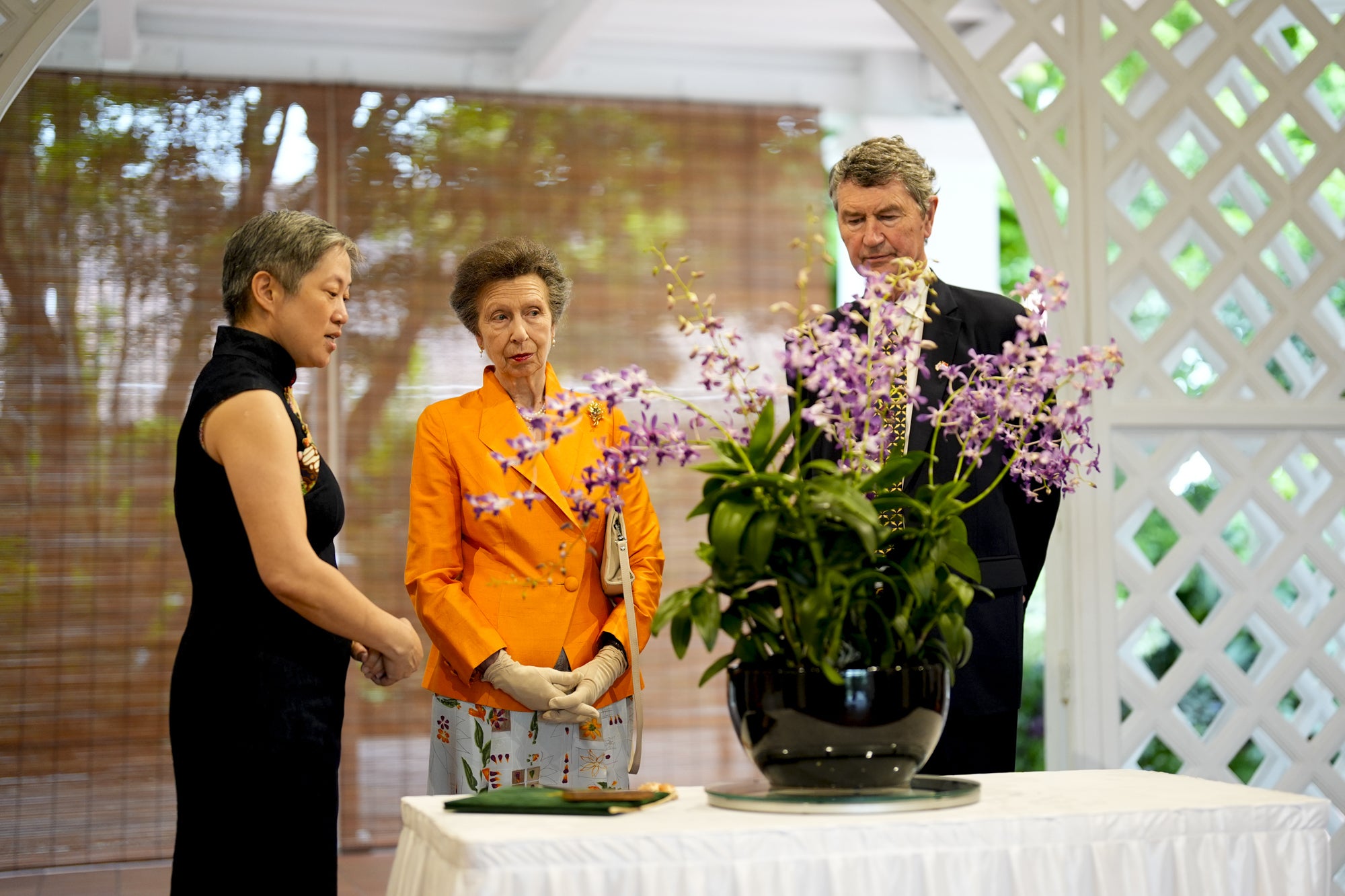 Princess Anne and Sir Tim Laurence with the ‘Dendrobium Anne’ orchid