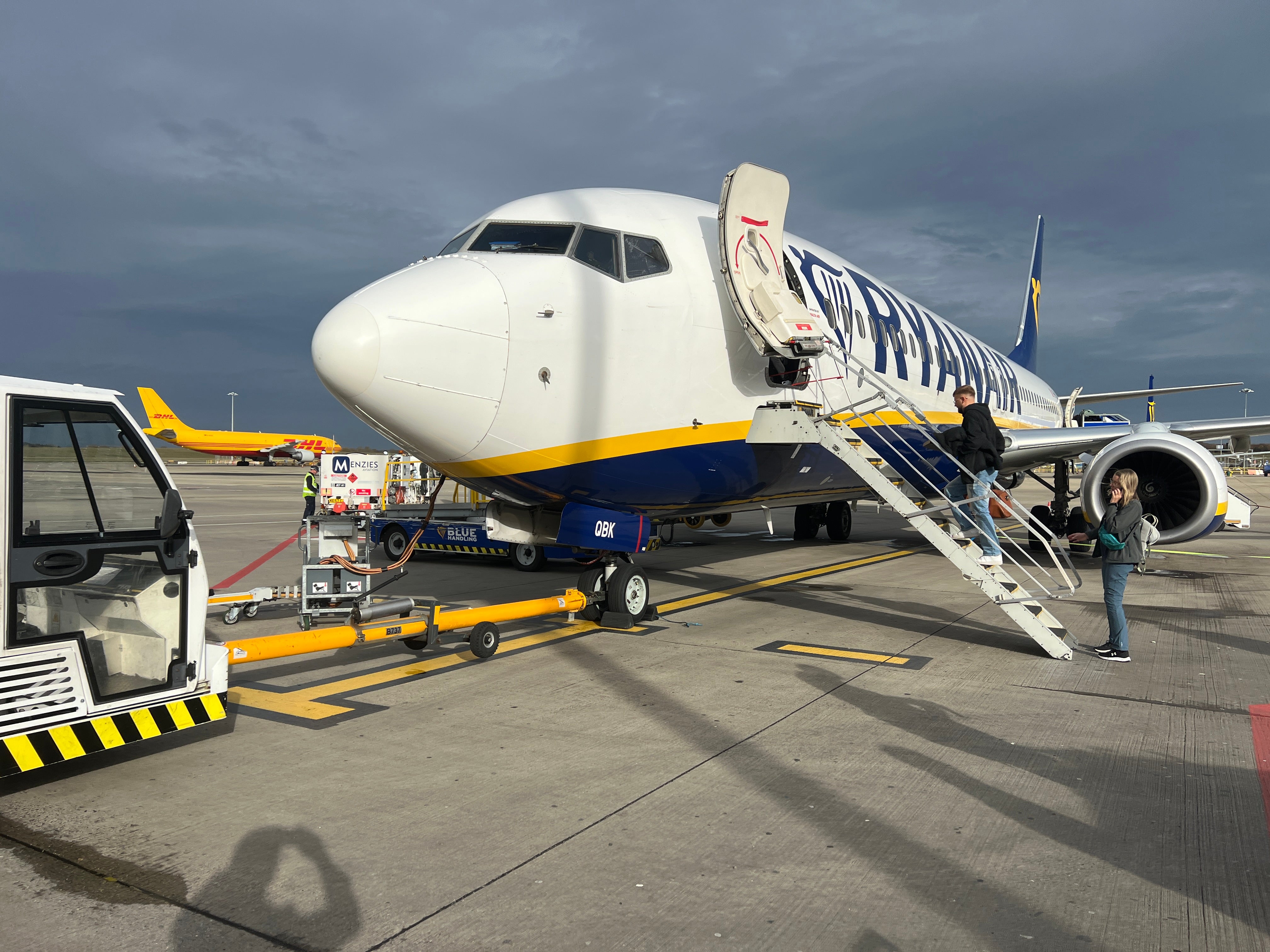 Paperless boarding: Passengers preparing for Ryanair's flight from London Stansted to Baden-Baden on Wednesday