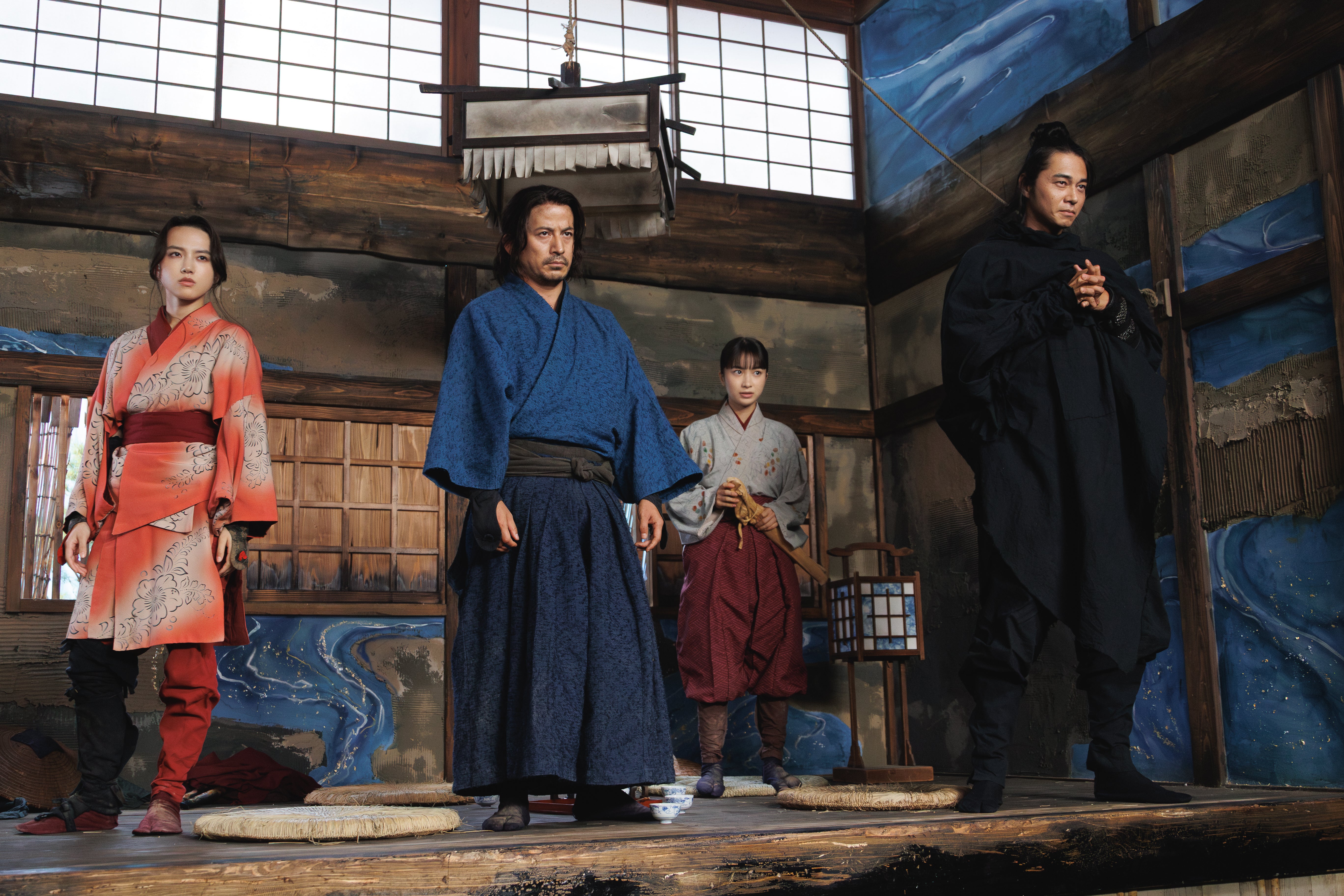 This image released by Netflix shows, from left, Junichi Okada, Yumia Fujisaki, Kaya Kiyohara and Masahiro Higashide in a scene from "The Last Samurai Standing"