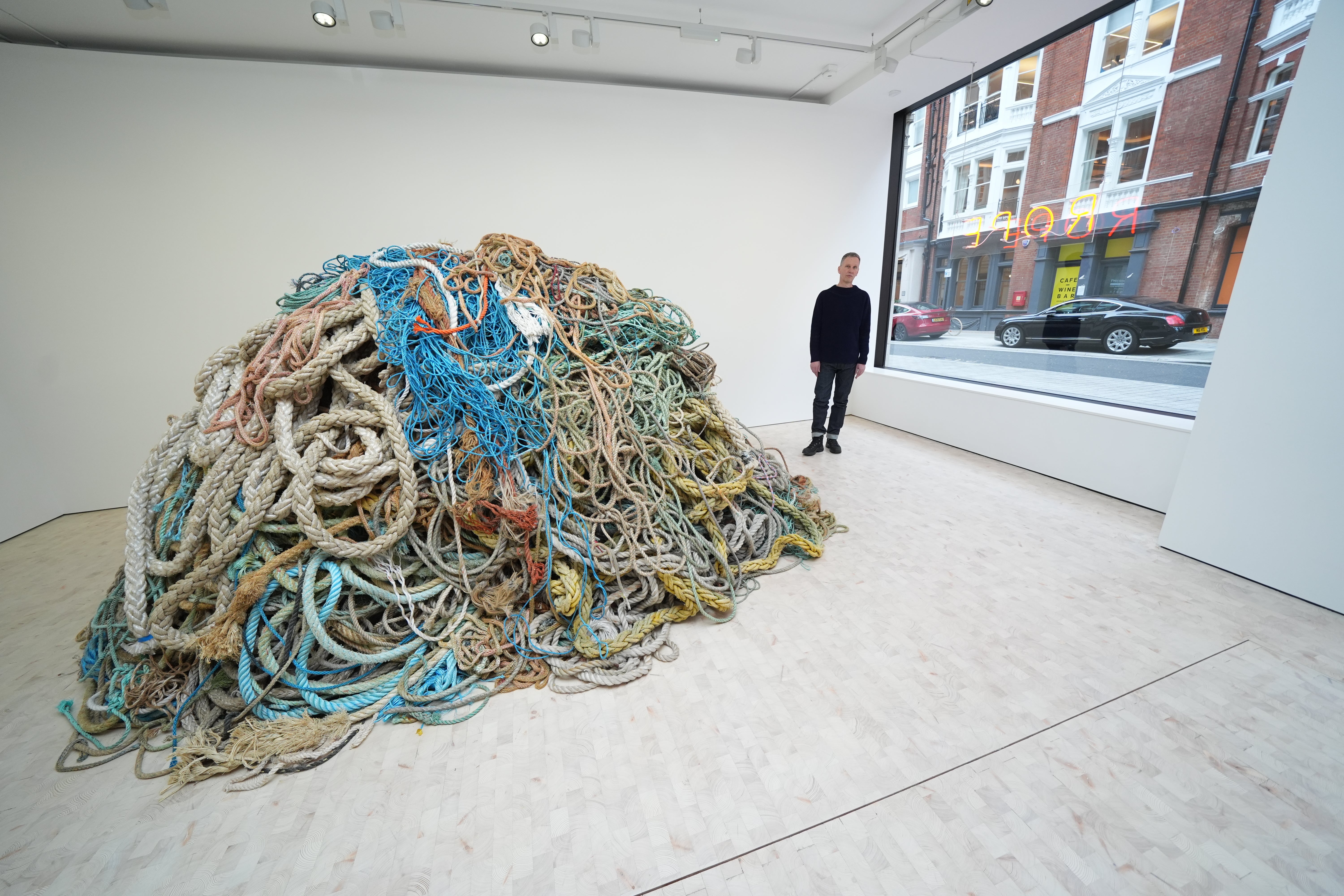 <p>Money for old rope: Artist David Shrigley scoured the country for lengths of used rope for the artwork</p>