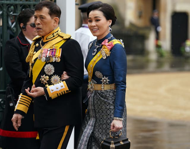 <p>File. King Maha Vajiralongkorn of Thailand and Queen Suthida arrive at Westminster Abbey ahead of the coronation ceremony of King Charles III and Queen Camilla on 6 May 2023</p>