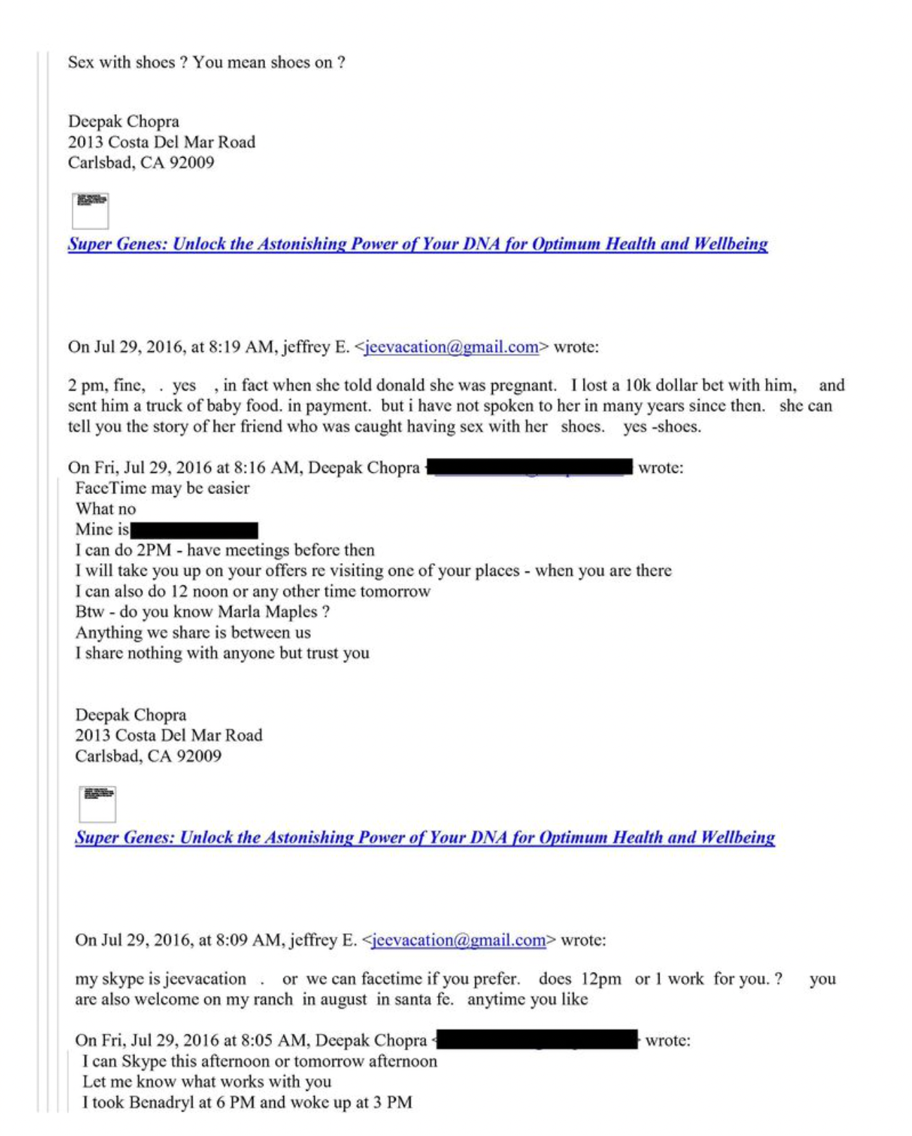 The email exchange took place on July 29, 2016