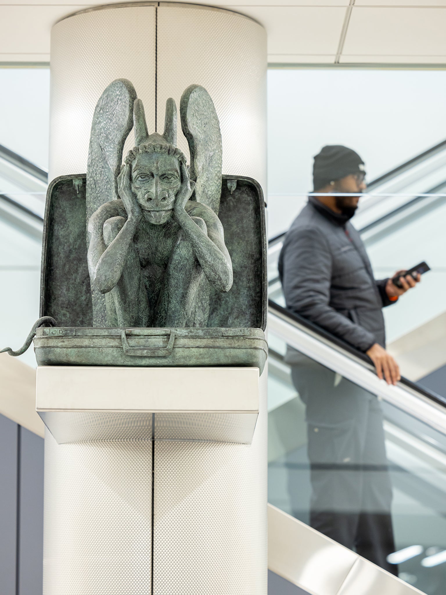 Today, new animatronic gargoyles talk to travelers, jokingly welcoming them to ‘Illuminati Headquarters … I mean, Denver International Airport’