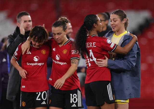 <p>Mary Earps made her Old Trafford return in the Champions League</p>