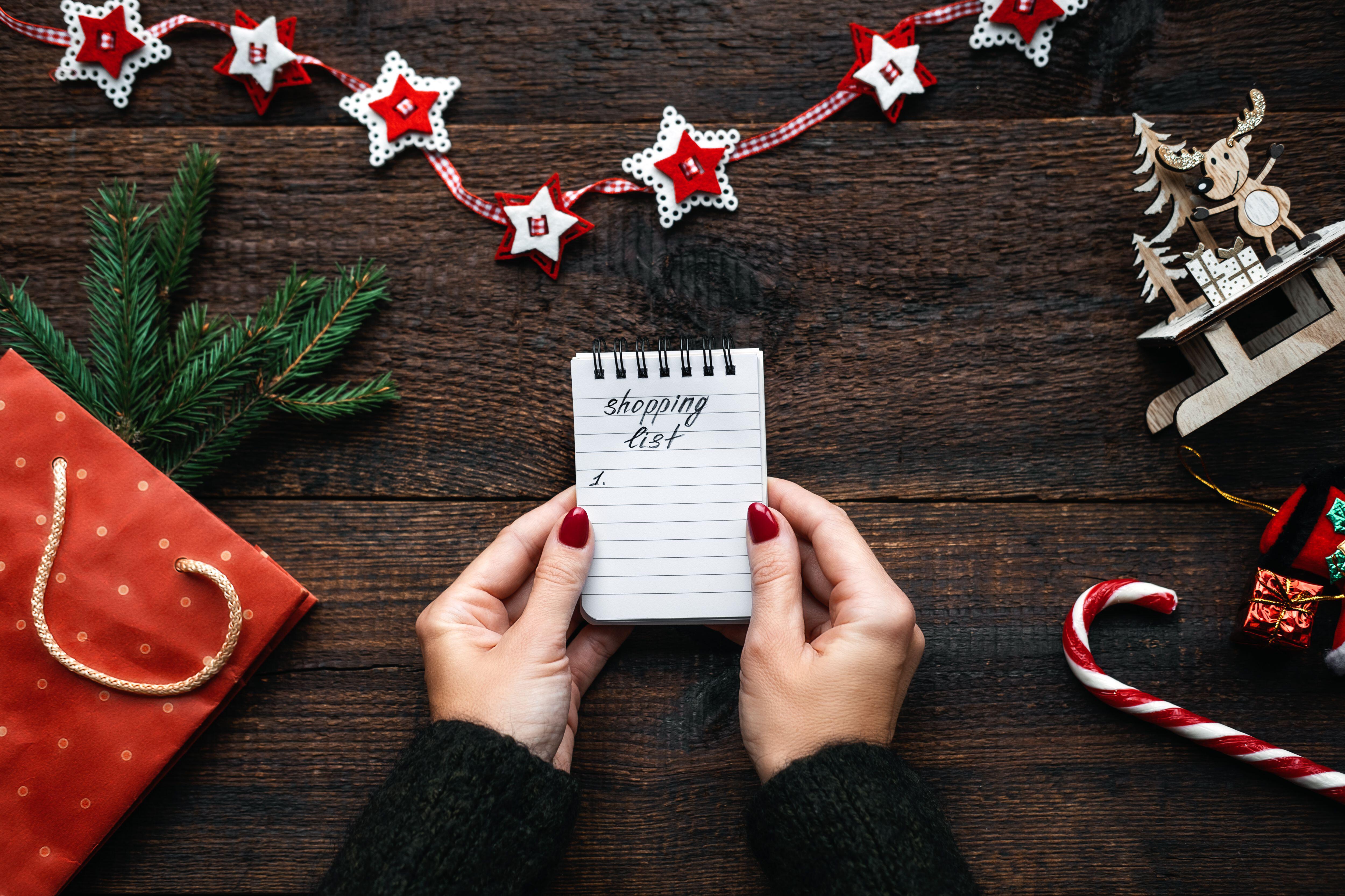 A notepad for a Christmas shopping list