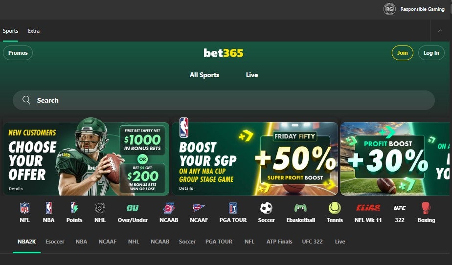 The latest Bet365 promos are displayed on the sportsbook homepage