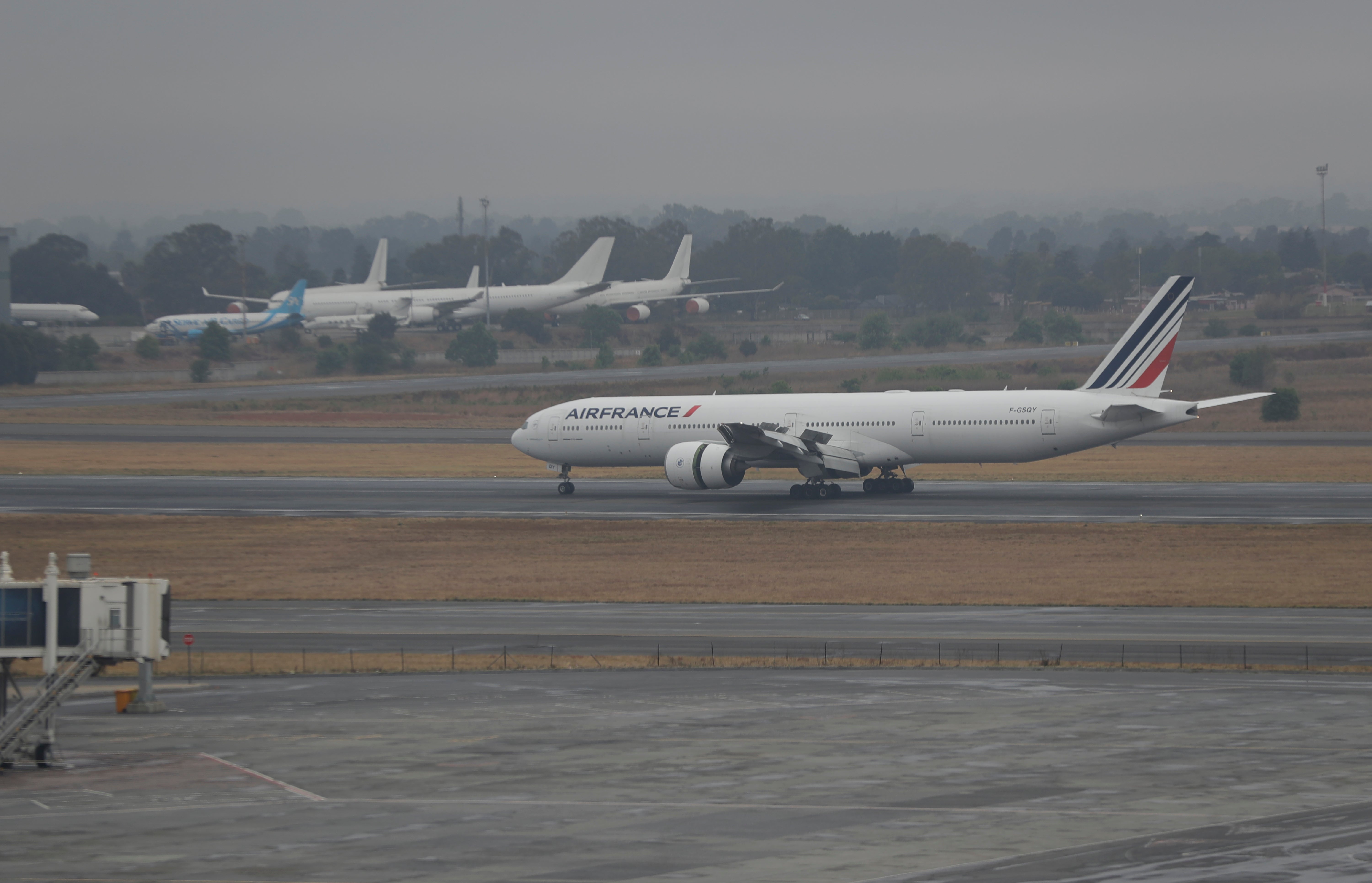 <p>An Air France plane lands at the International O.R. Tambo Airport in Johannesburg, Oct. 1, 2020. (AP Photo/Themba Hadebe, File)</p>