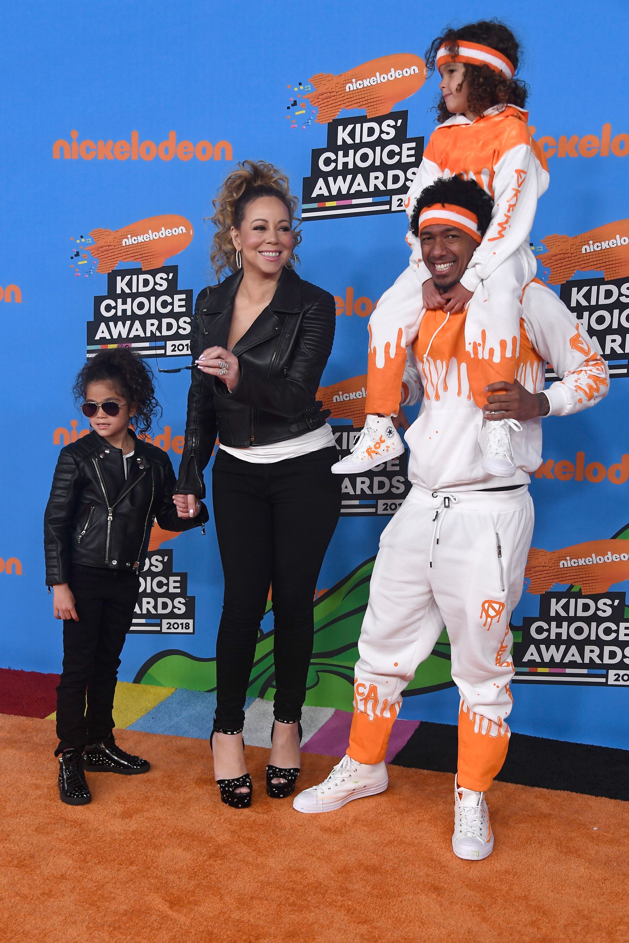 Monroe Cannon, Mariah Carey, Nick Cannon, and Moroccan Scott Cannon (top) attend Nickelodeon's 2018 Kids' Choice Awards