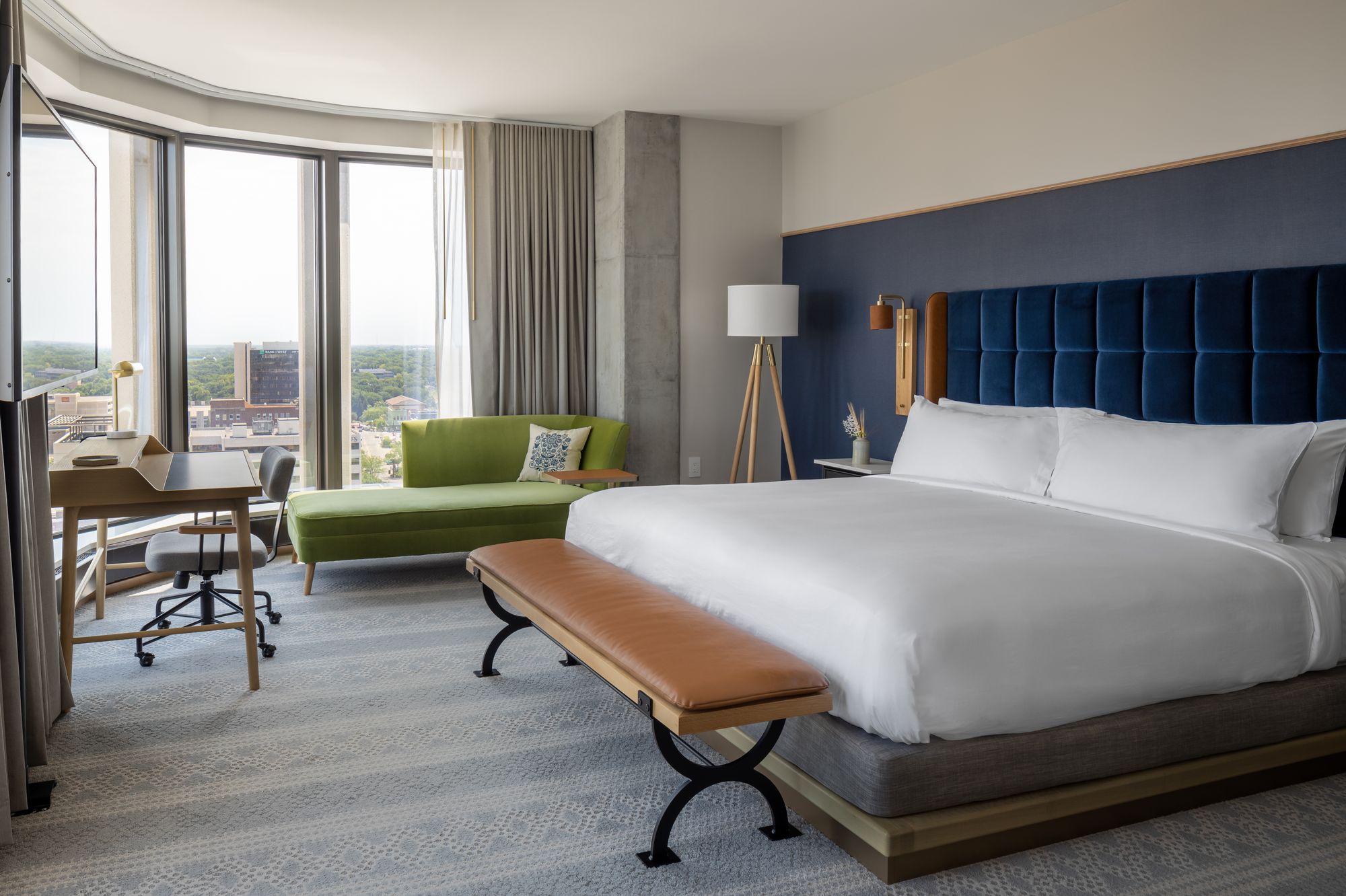 Rustic cabins are available, but North Dakota also offers sleek stays, such as Jasper Hotel in Fargo