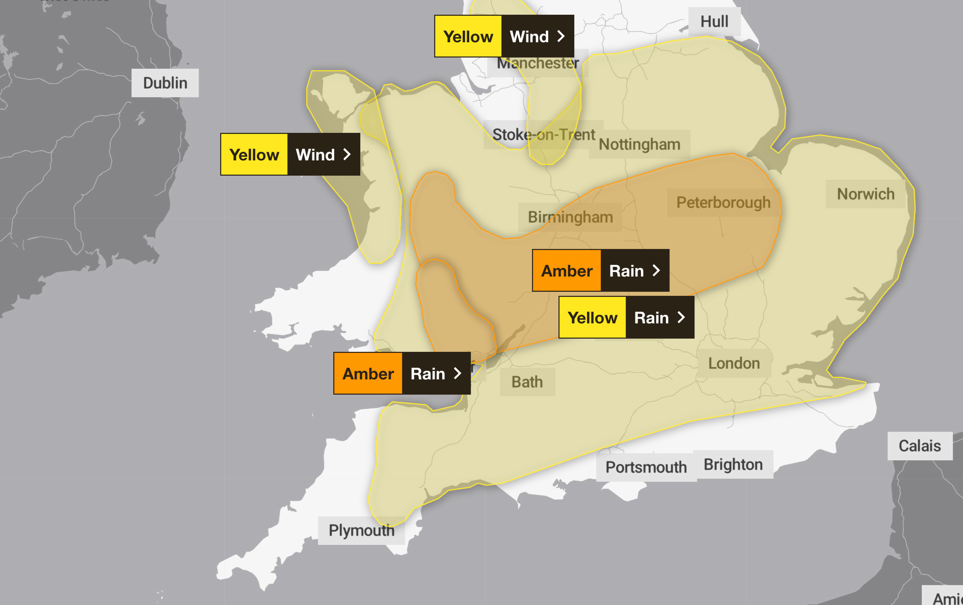 Storm warning: Met Office chart of southern Britain as Storm Claudia sweeps in