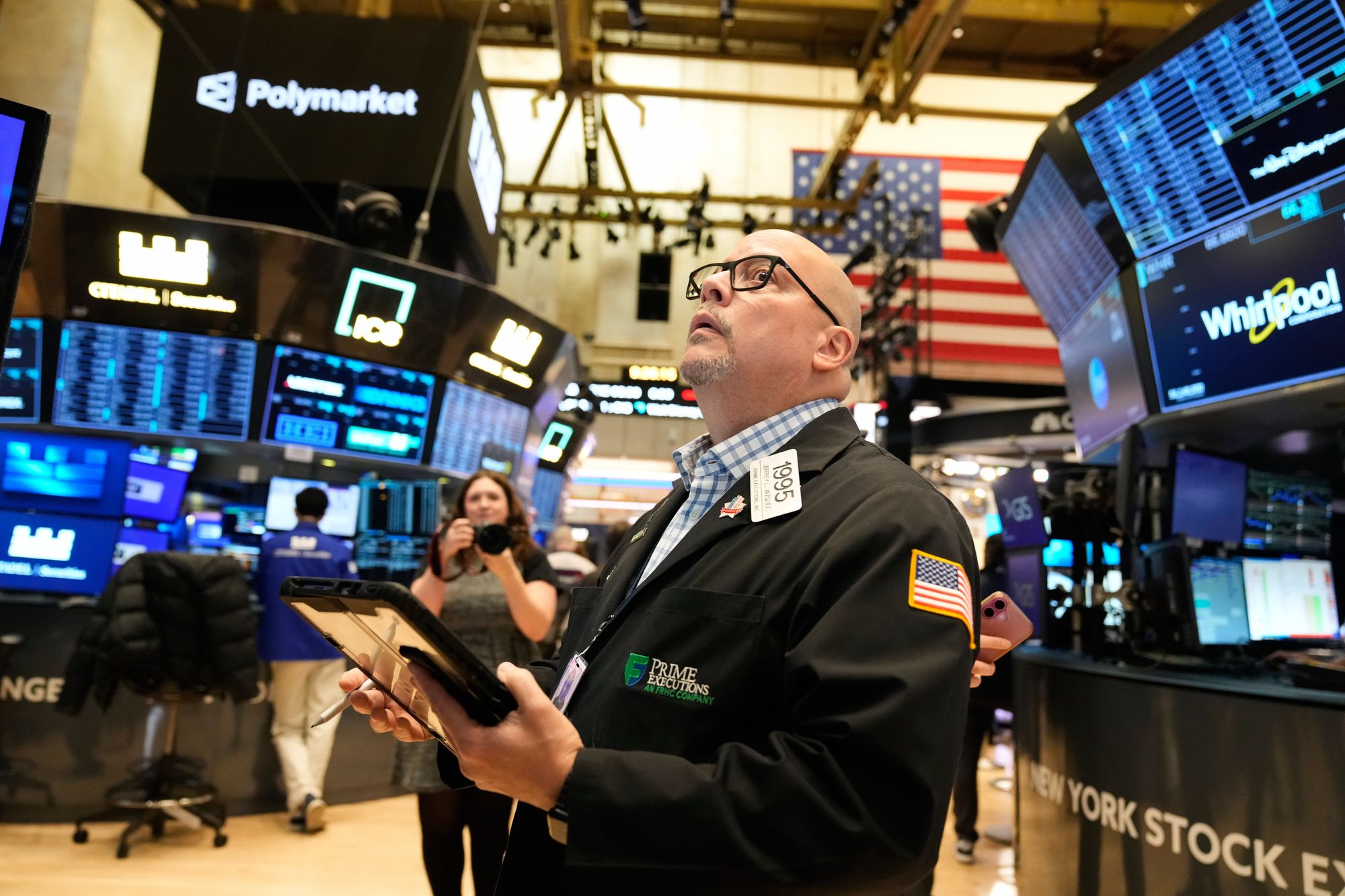 Jeffrey Vazquez works on the floor at the New York Stock Exchange on Thursday