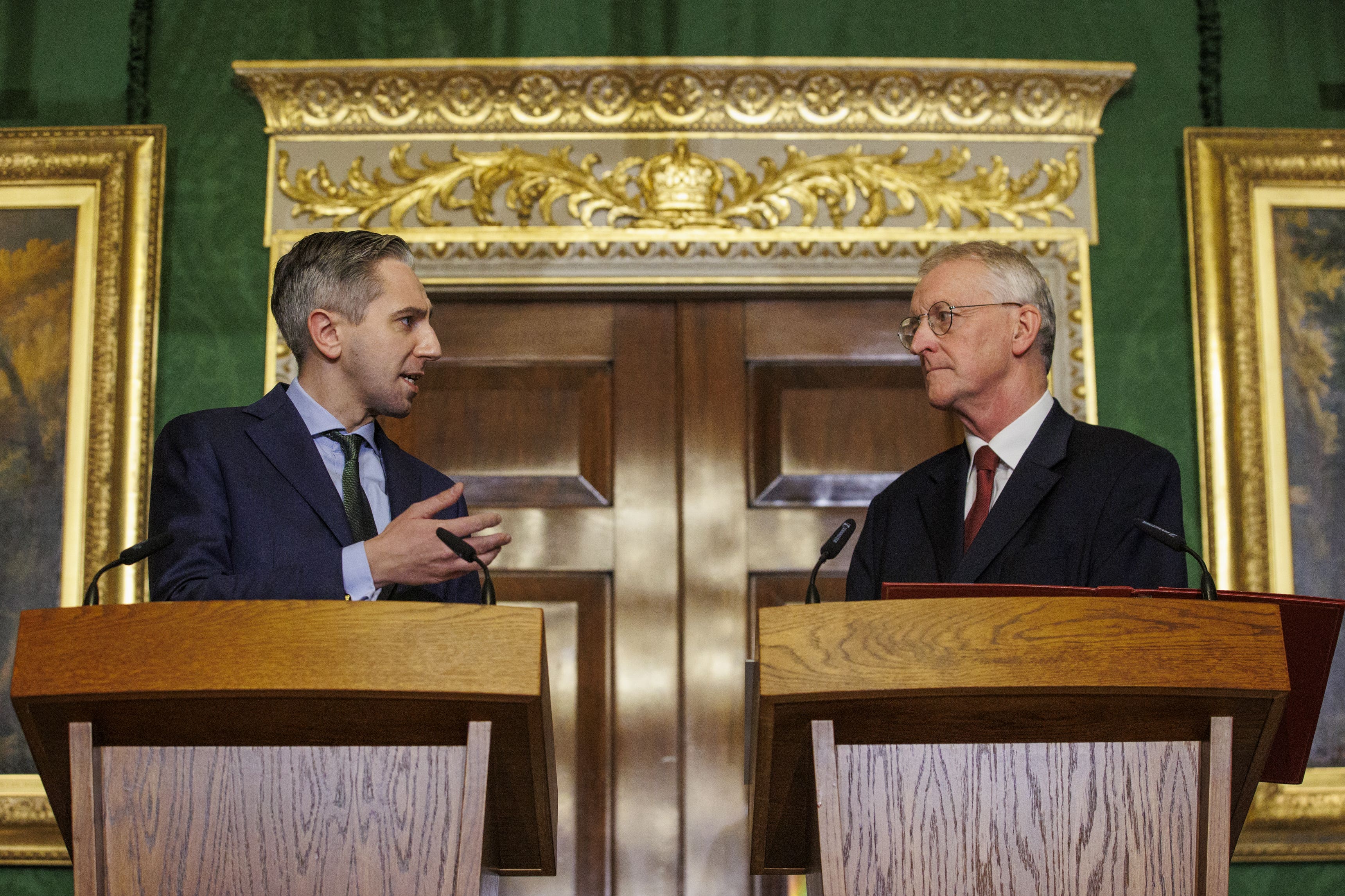 Northern Ireland Secretary Hilary Benn (right) and Tanaiste Simon Harris (left) at Hillsborough Castle (Liam McBurney/PA)