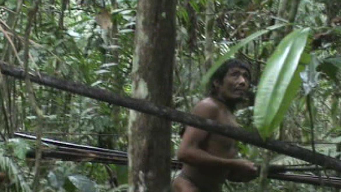 An image of a member of the uncontacted Kawahiva people, captured by the Brazilian indigenous people’s ministry, Funai