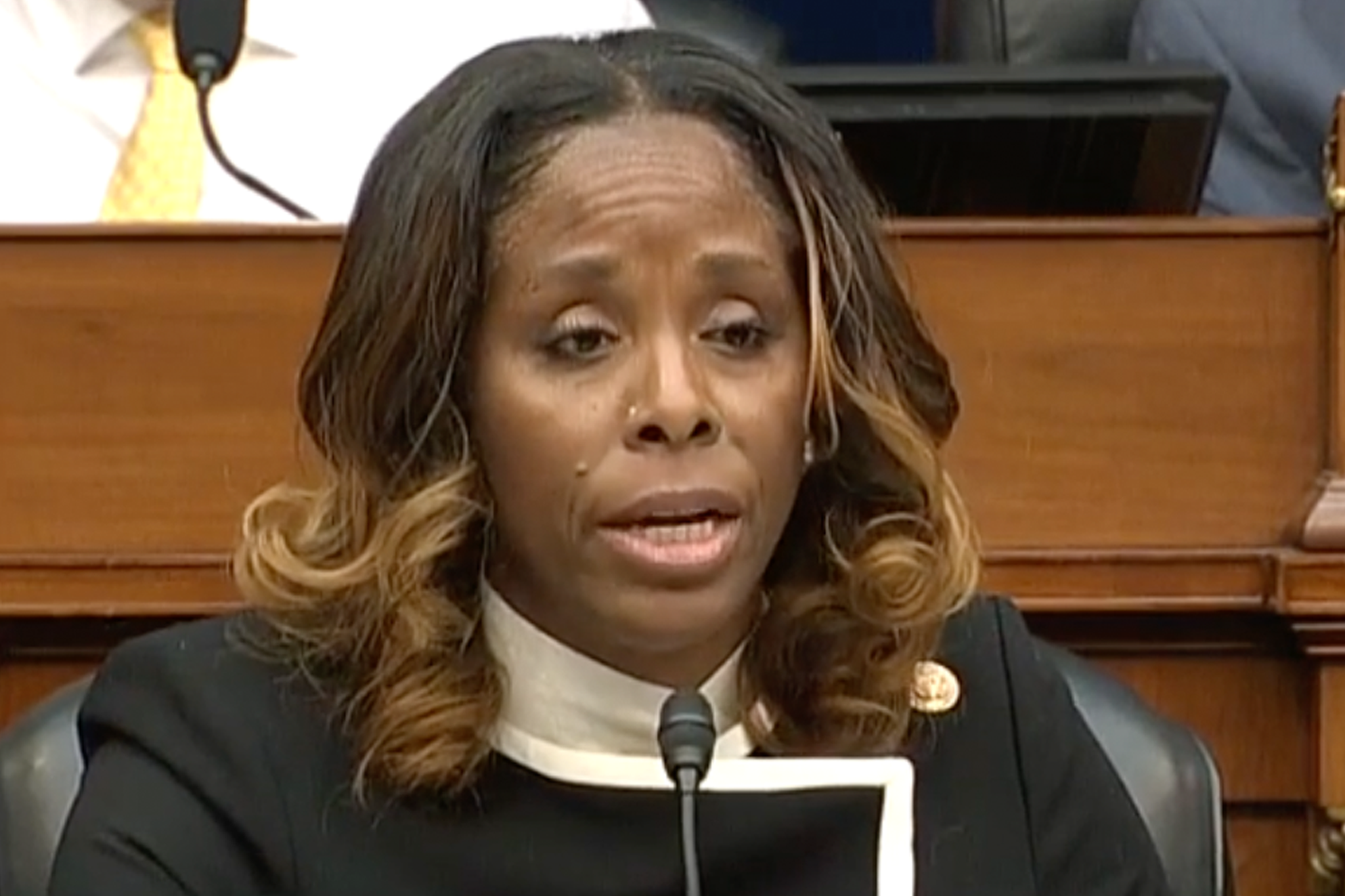 Stacey Plaskett, the U.S. Virgin Islands non-voting delegate, appeared to be messaging with the late disgraced financier in February 2019 while the hearing was ongoing and asked Epstein for guidance