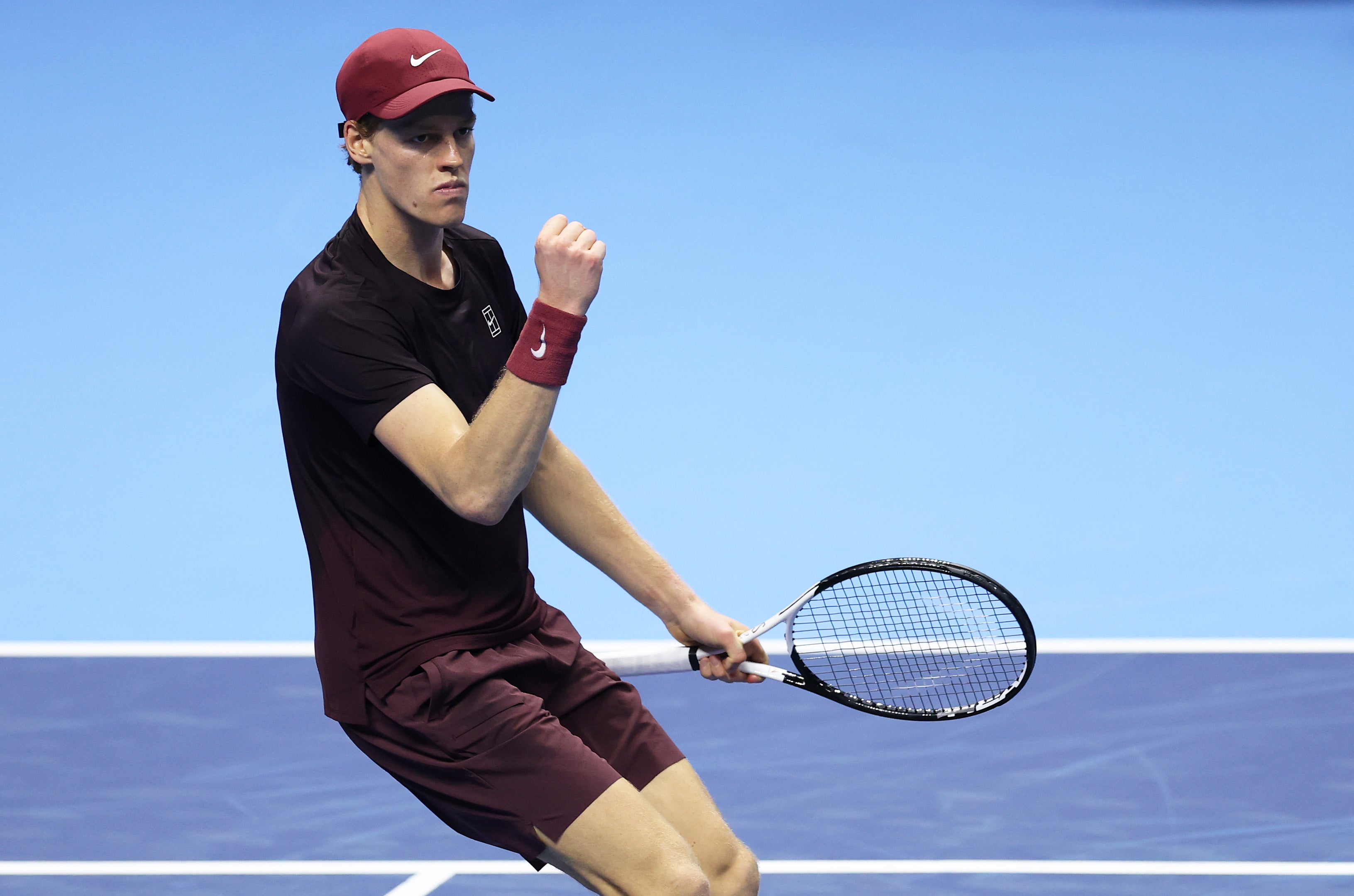 Jannik Sinner celebrates during his semi-final win over Alex de Minaur