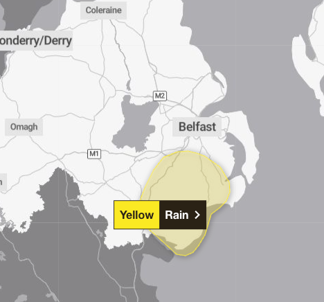 Yellow warning for rain in Northern Ireland issued by the Met Office until midday