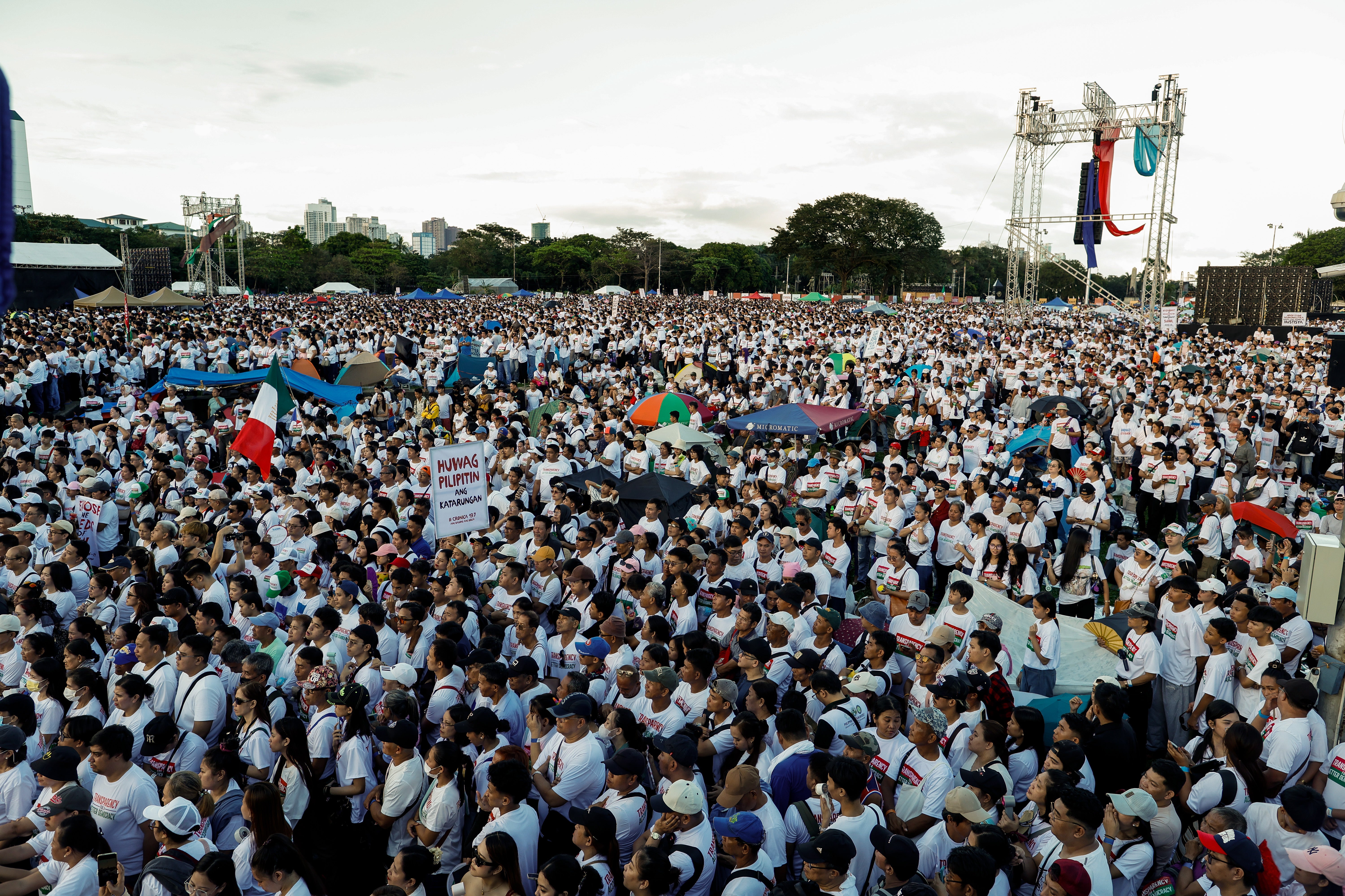 Members of the religious sect Iglesia Ni Cristo gather during a rally against corruption in Manila, Philippines, on 16 November 2025