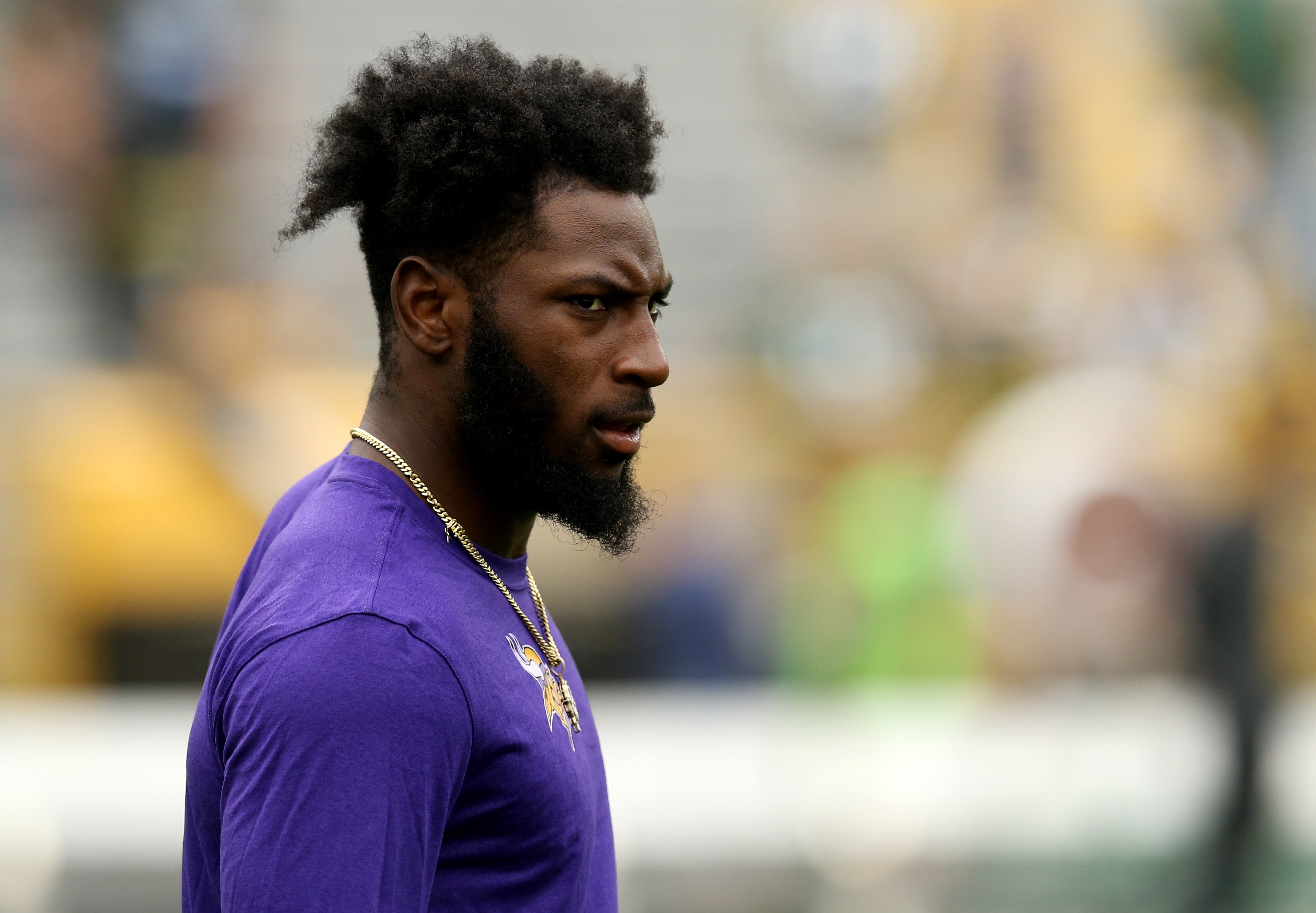 Defensive back Kris Boyd #38 of the Minnesota Vikings warms up against the Green Bay Packers before the game at Lambeau Field on September 15, 2019