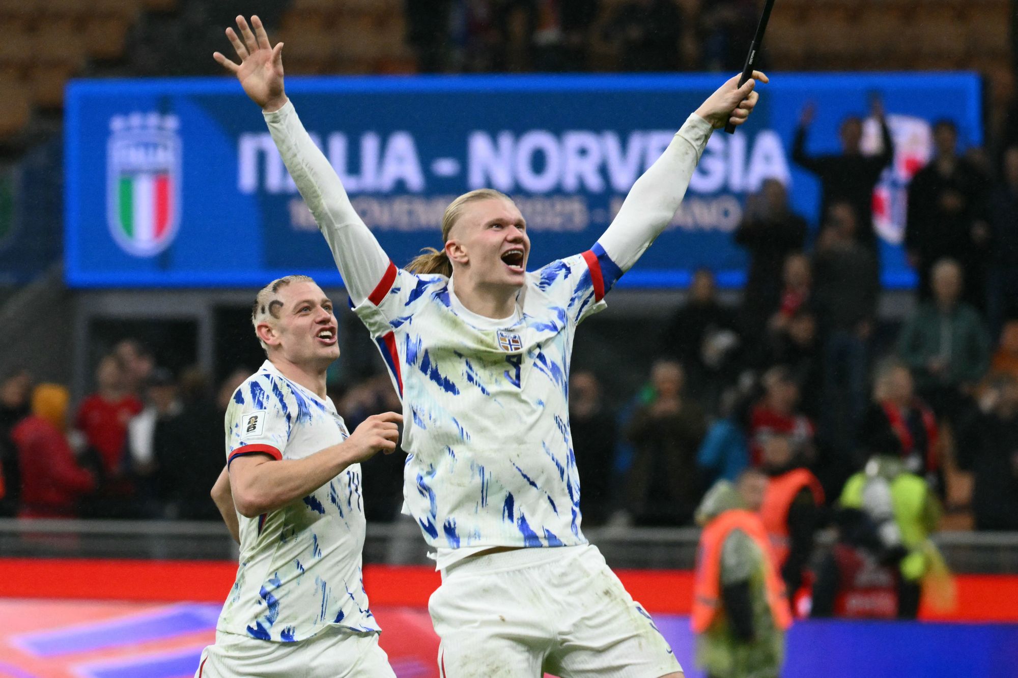 Erling Haaland celebrates Norway's win over Italy