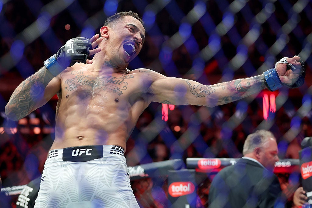 Carlos Prates celebrates after knocking out former champion Leon Edwards