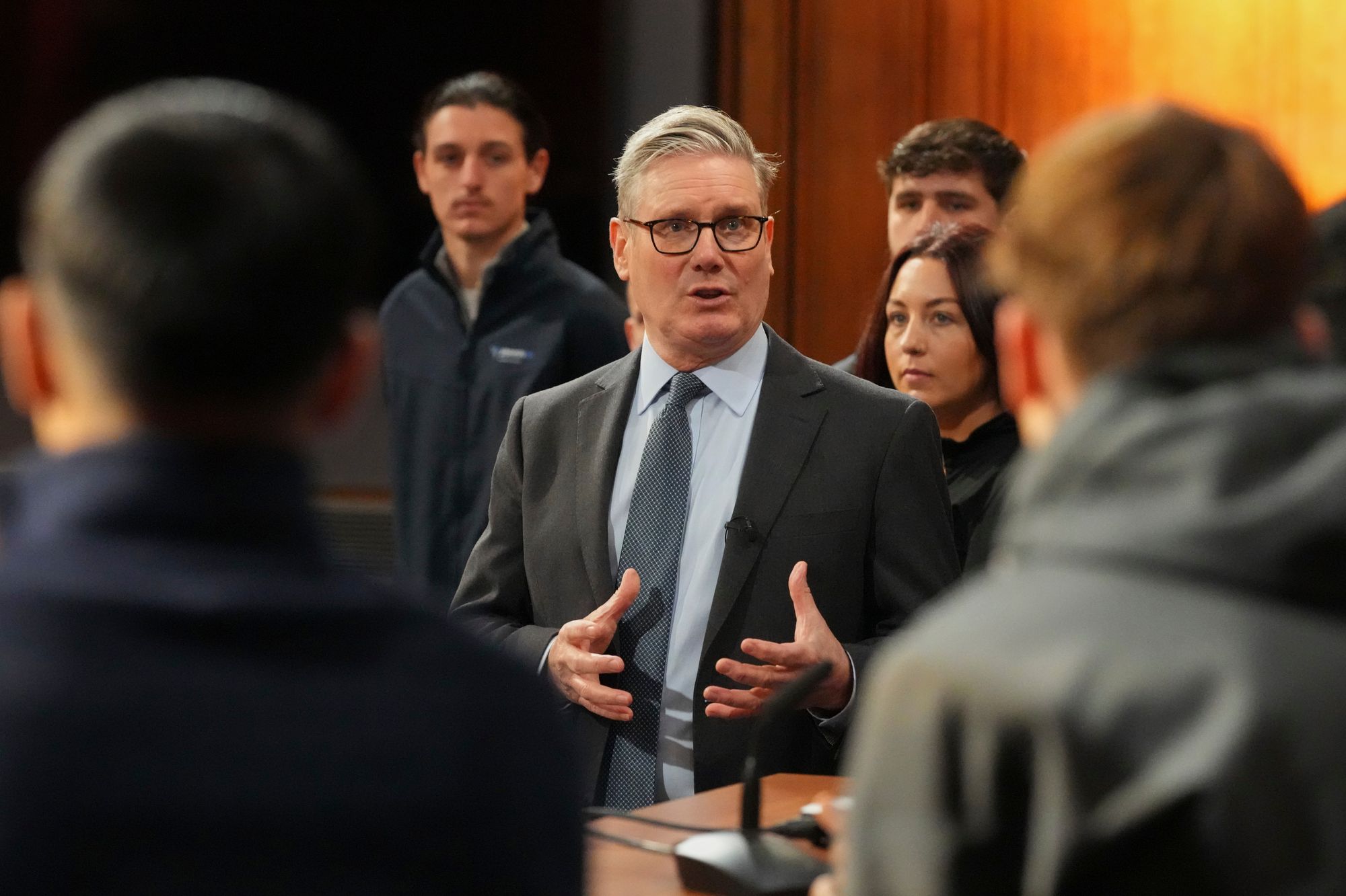 Starmer takes part in a Q&A session with apprentices on youth employment and the cost of living, in Downing Street on Monday