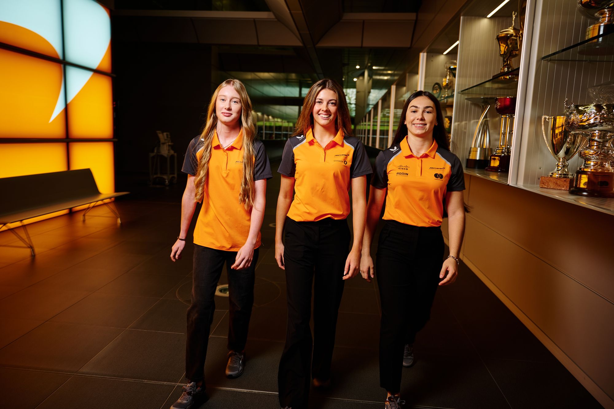Hakkinen (left) joins Ella Stevens (centre) and Ella Lloyd (right) in McLaren's academy