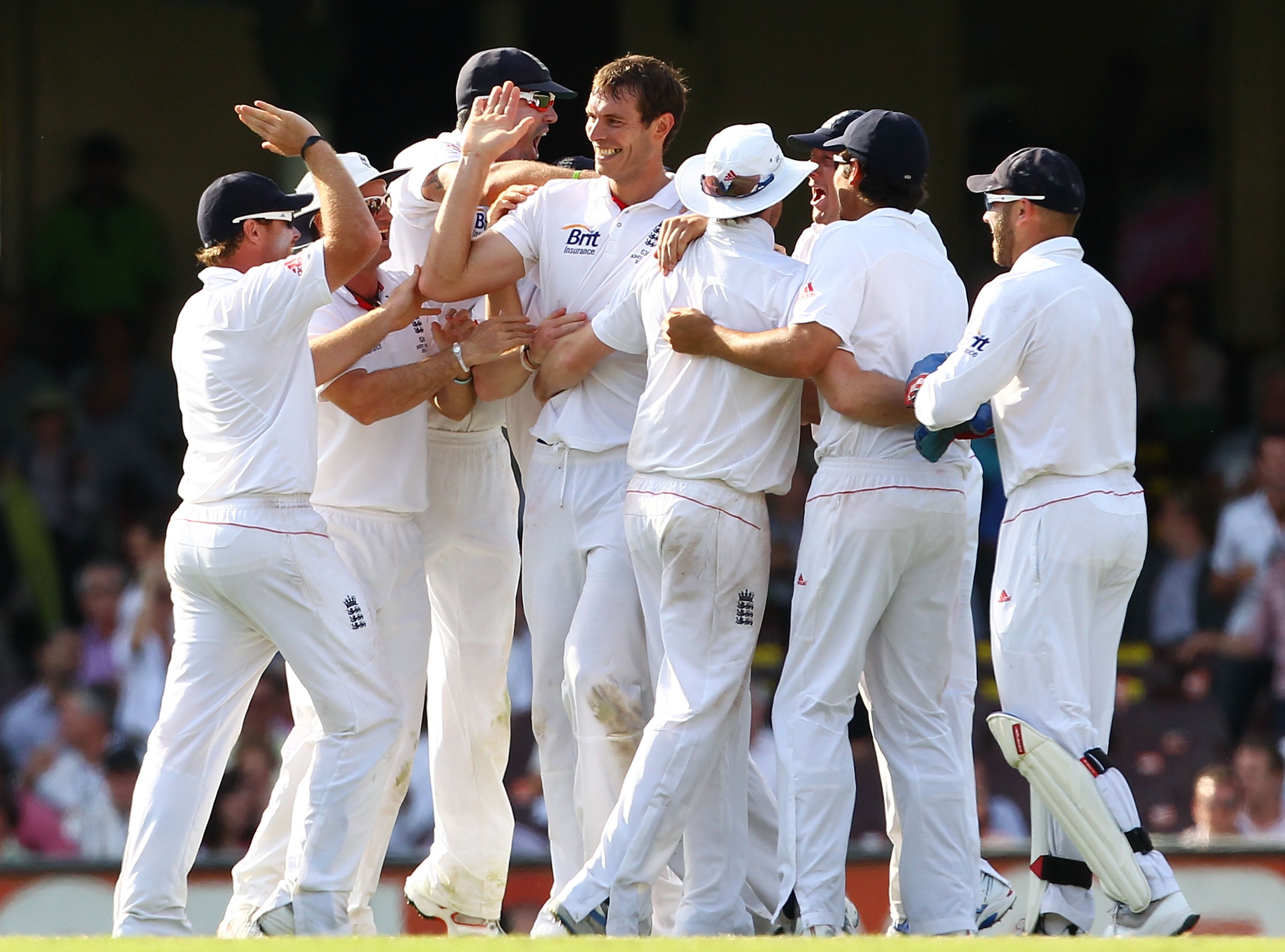 Chris Tremlett celebrates after bowling Mitchell Johnson in January 2011