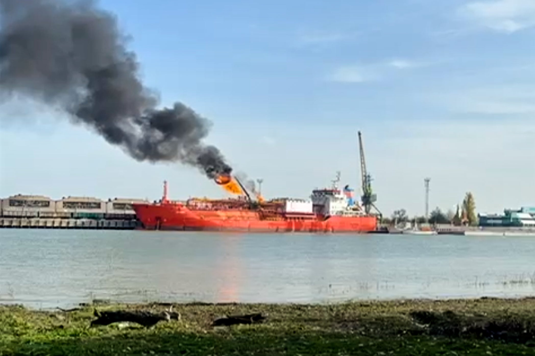 The tanker was ablaze after the Russian strike