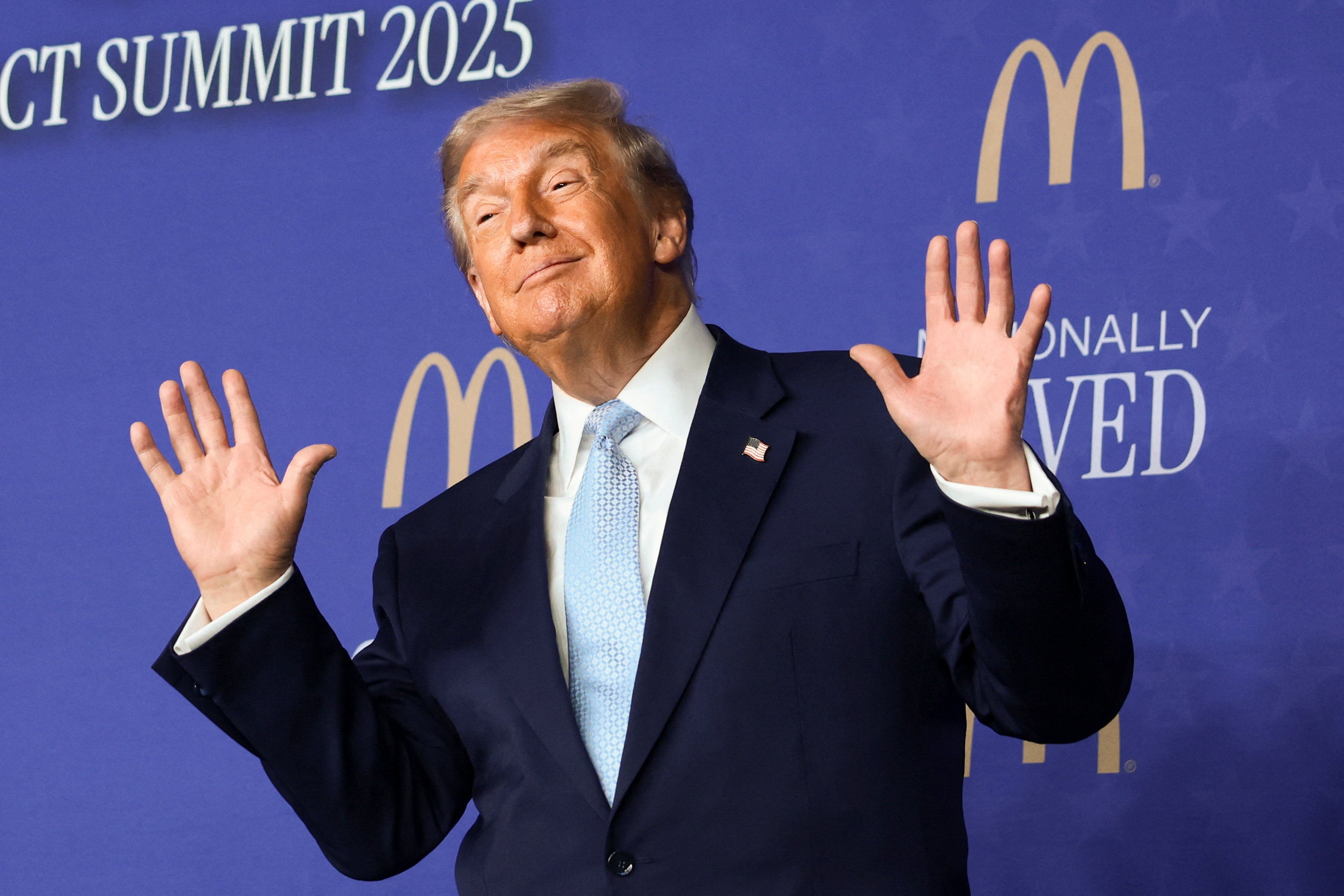 Donald Trump gestures at the McDonald’s Impact Summit in Washington on 17 November