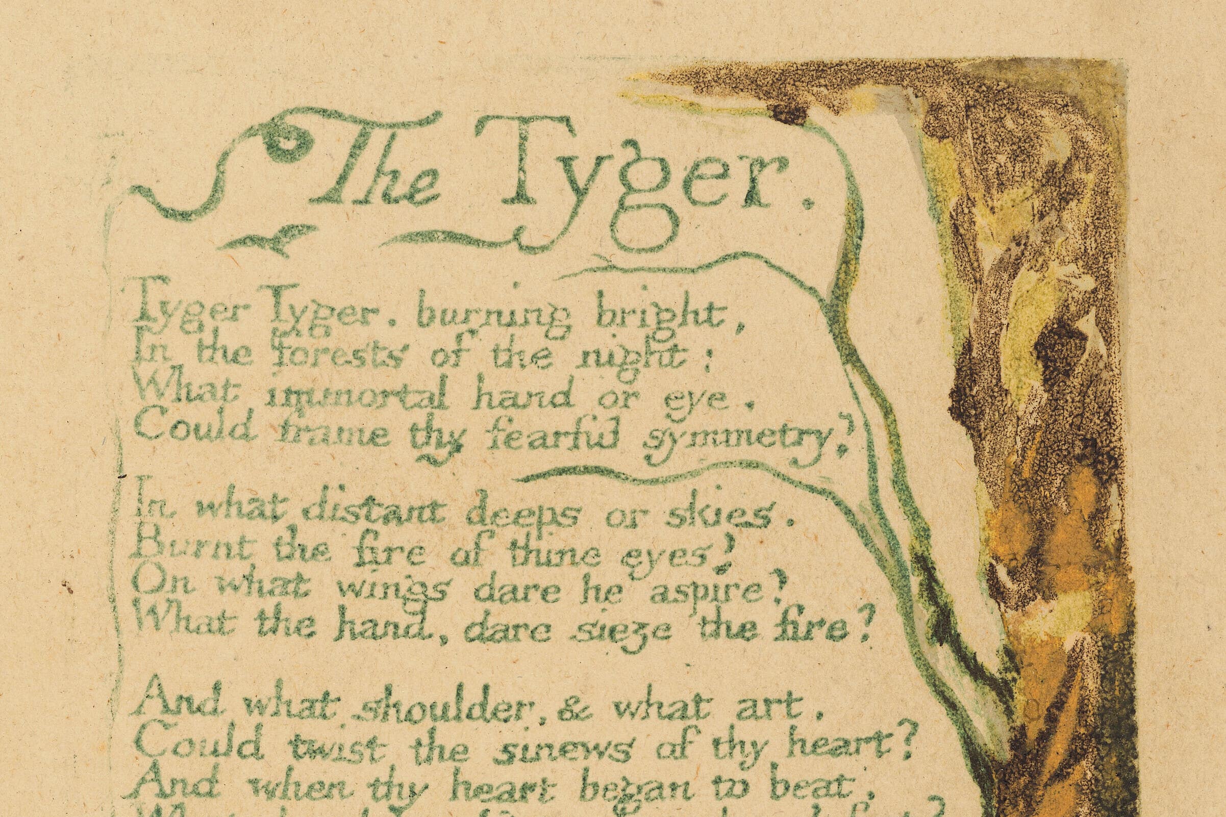 A rare print of The Tyger poem by William Blake is expected to fetch up to £120,000 (Christie’s/PA)