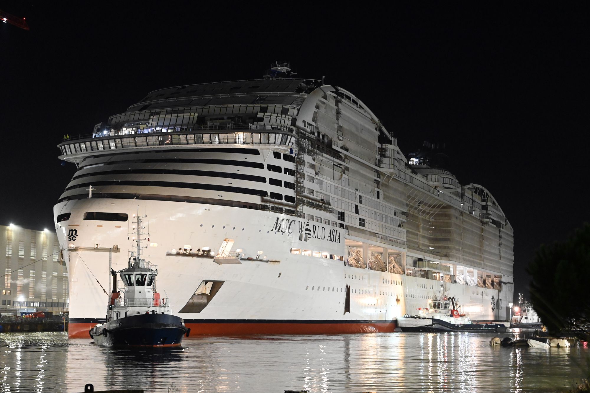 MSC World Asia was tested on the water in France during its float-out ceremony